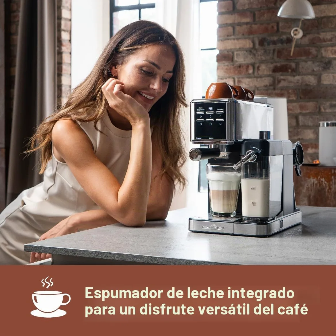 ProfiCook® cafetera espresso 2en1 para café en polvo y cápsulas compatibles Nespresso - máquina portafiltro 20 bar - con sistema de leche para latte y cappuccino- portafiltro para espresso- PC-ES 1266