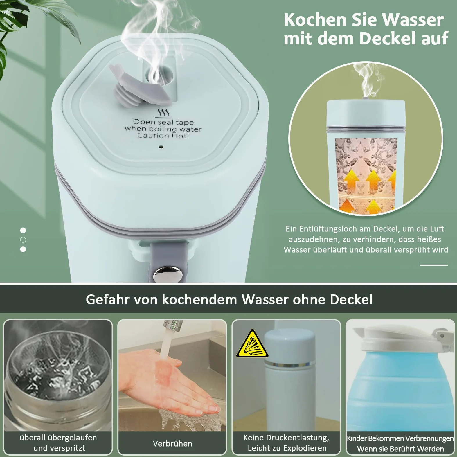 Garvee Hervidor eléctrico portátil para café y té - Acero inoxidable 304 - Calentamiento rápido y seguro - Ideal para viajes y oficina - Diseño compacto - Capacidad 400ml - Apagado automático - Green