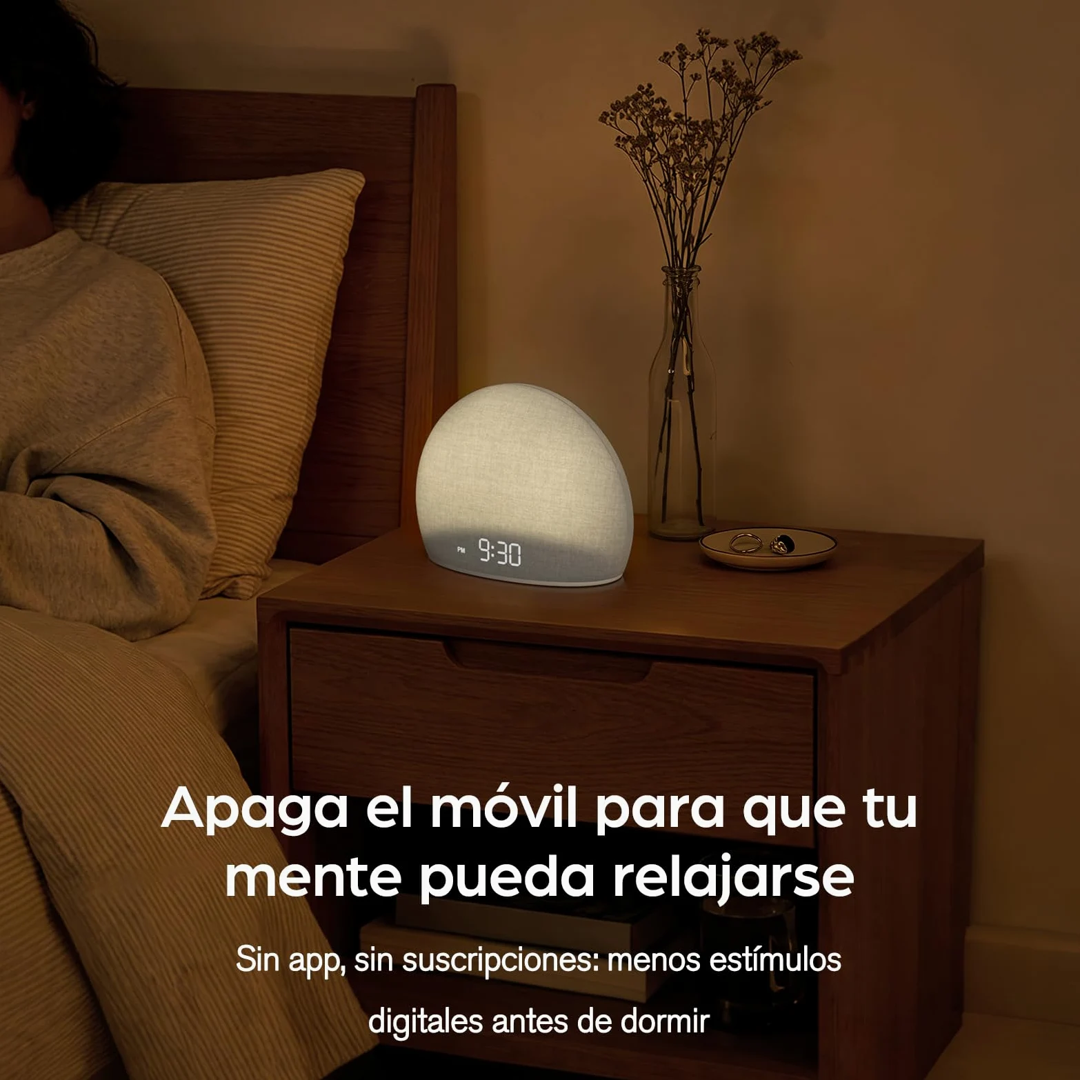 DOUMOSH Despertador con Luz de Amanecer y Máquina de Ruido Blanco | Luz Natural con Alarma Suave, 20 Sonidos Relajantes, Pantalla Regulable, Diseño sin Pantalla