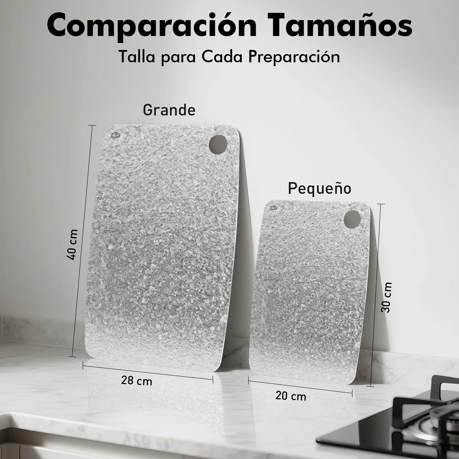 Tabla de cortar de titanio puro 100%, 40 x 28 cm | Tabla doble cara para carne y verduras, sin BPA, lavavajillas, ligera, compacta y fácil de limpiar