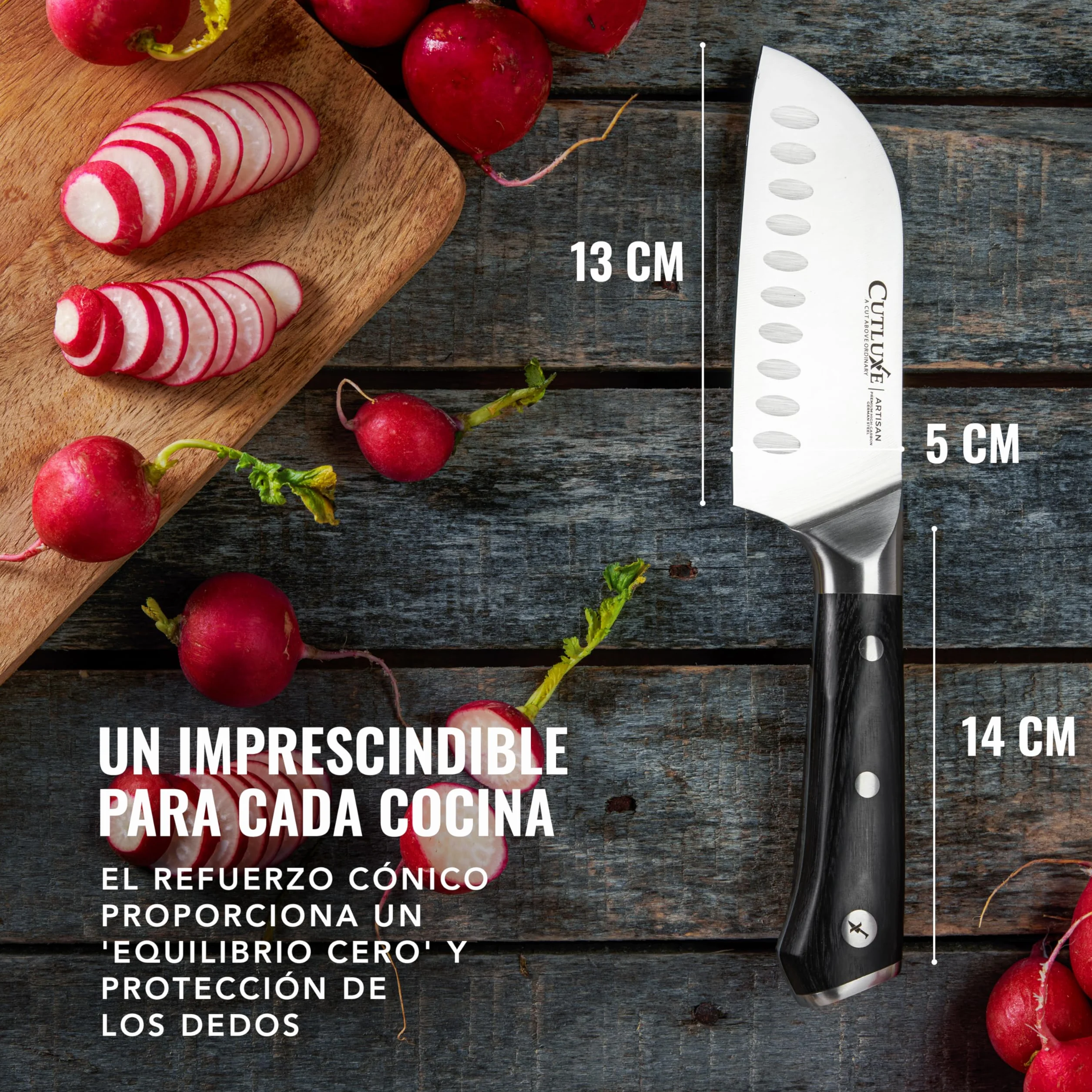 Cutluxe Cuchillo Santoku – 13 cm Cuchillo Cocina Profesional Multipropósito – Acero alemán forjado de alto carbono – Filo afilado como navaja – Mango ergonómico – Serie Artesanal