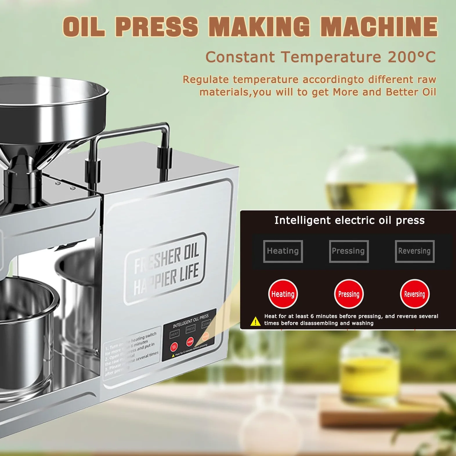 Aceitera Eléctrica, Prensa De Aceite para Cacahuetes, Acero Inoxidable 304, 0.6kWh/h, para Aceite de Coco y Oliva, Barra de Prensado extraíble,Fácil de Limpiar