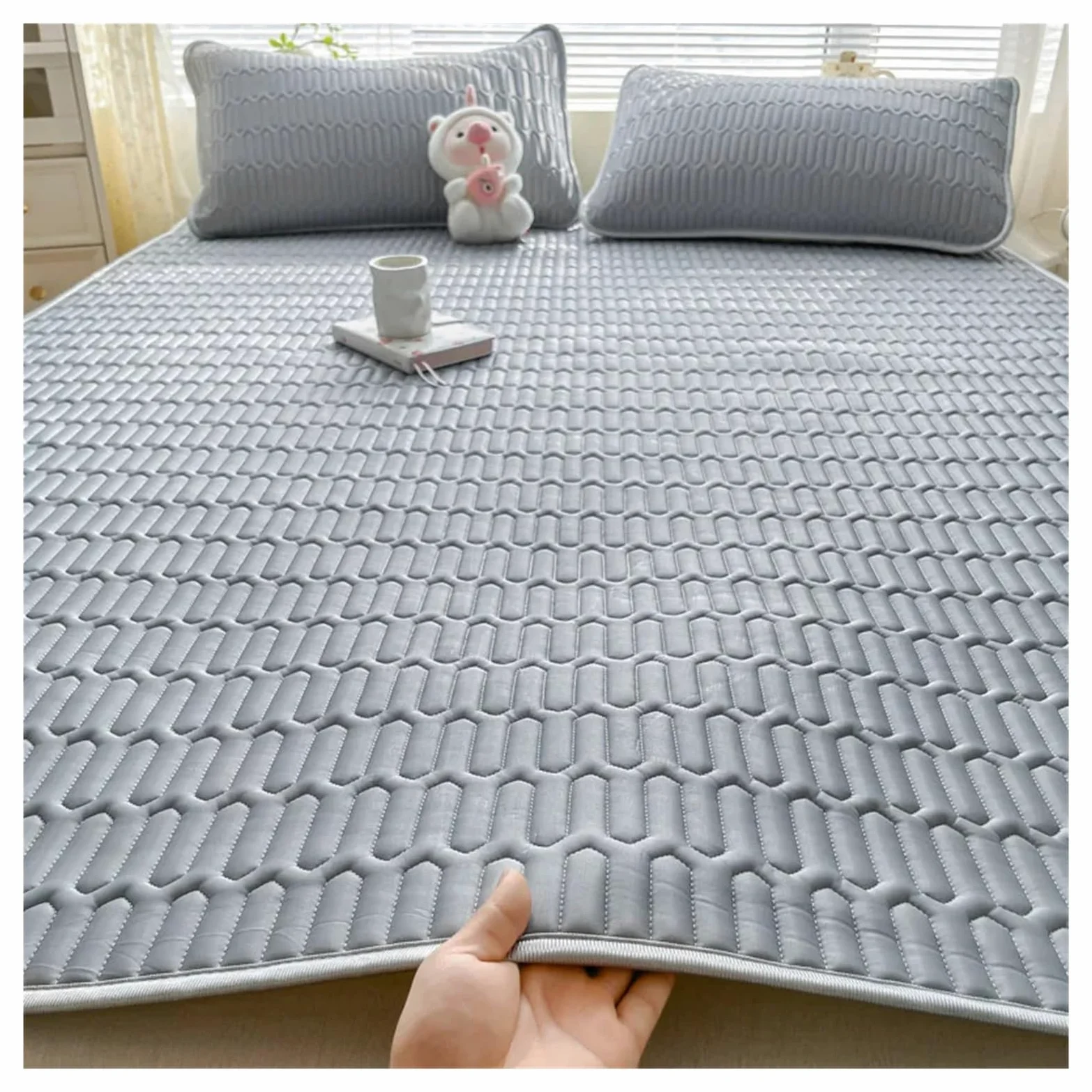Estera de enfriamiento Gruesa látex for Verano, Almohadilla colchón Seda sensación Fresca, Hielo Suave y Transpirable for Juego sábanas(Khaki3,100x200cm 2 pcs Set)