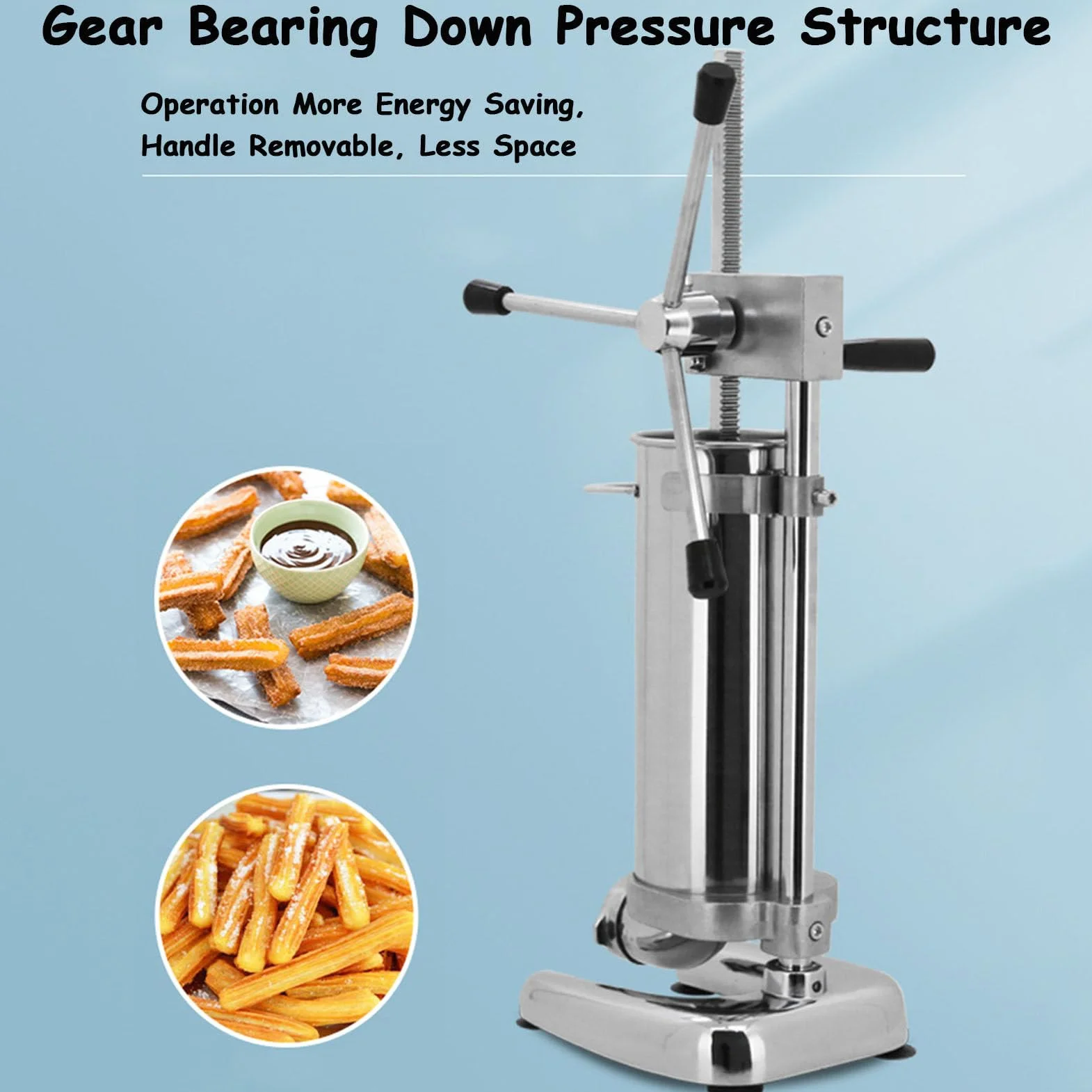 Churro Maker Machine 2L/3L Manual Spanish Donut Churrera con 5 moldes - Equipo vertical de llenado de churros - Máquina comercial de churrera española