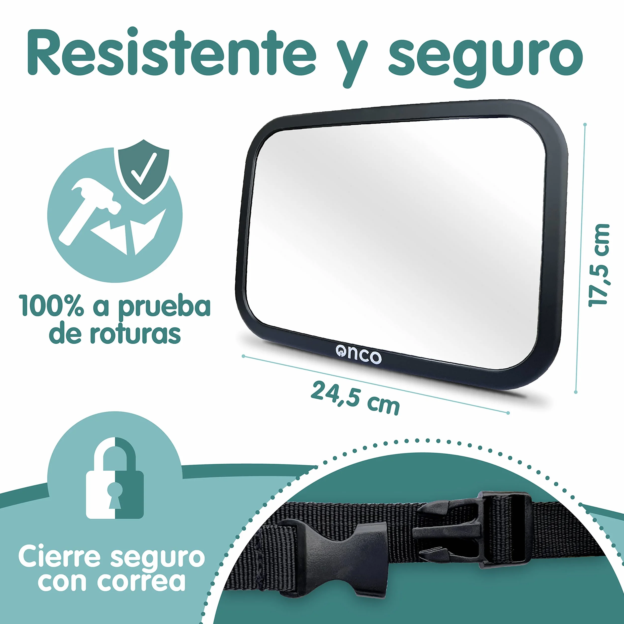 Onco Espejo Coche Bebé Asiento Trasero - Espejo de Seguridad para Padres Primerizos - Premio LovedByParents