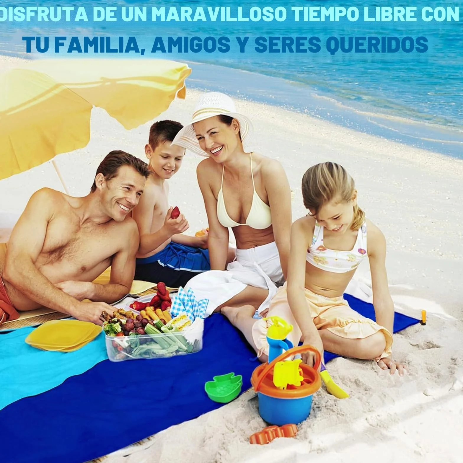 Manta de Playa Grande 210x230cm, Esterilla a Prueba de Arena, Alfombra de Picnic Ligera con Estacas