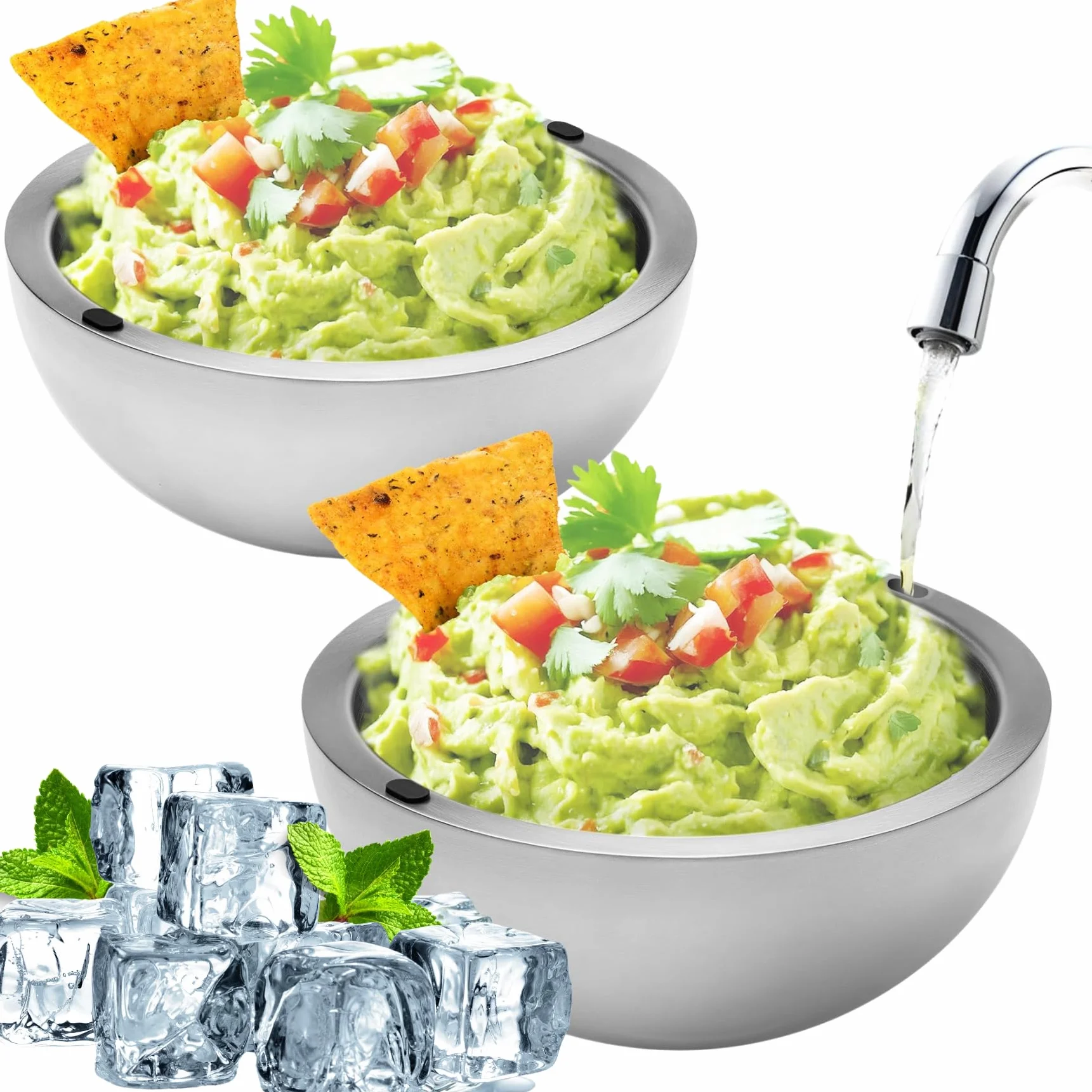 Cuenco enfriador de inmersión – Capacidad de 35 onzas – Cuenco de acero inoxidable para servir fiestas – Plato aislado mantiene la salsa, guacamole, condimentos, salsas, ensalada y alimentos