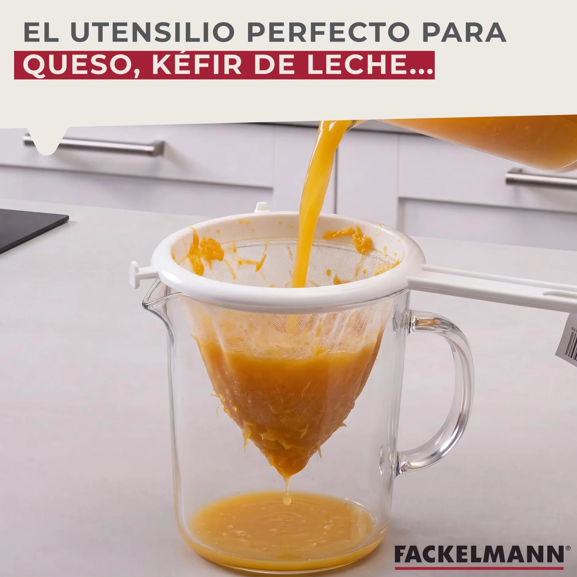 Fackelmann Colador de Tela 22 cm, Pasapurés, Gasa de Queso, Colador de Kéfir, Franela, Color Blanco, 1 ud.