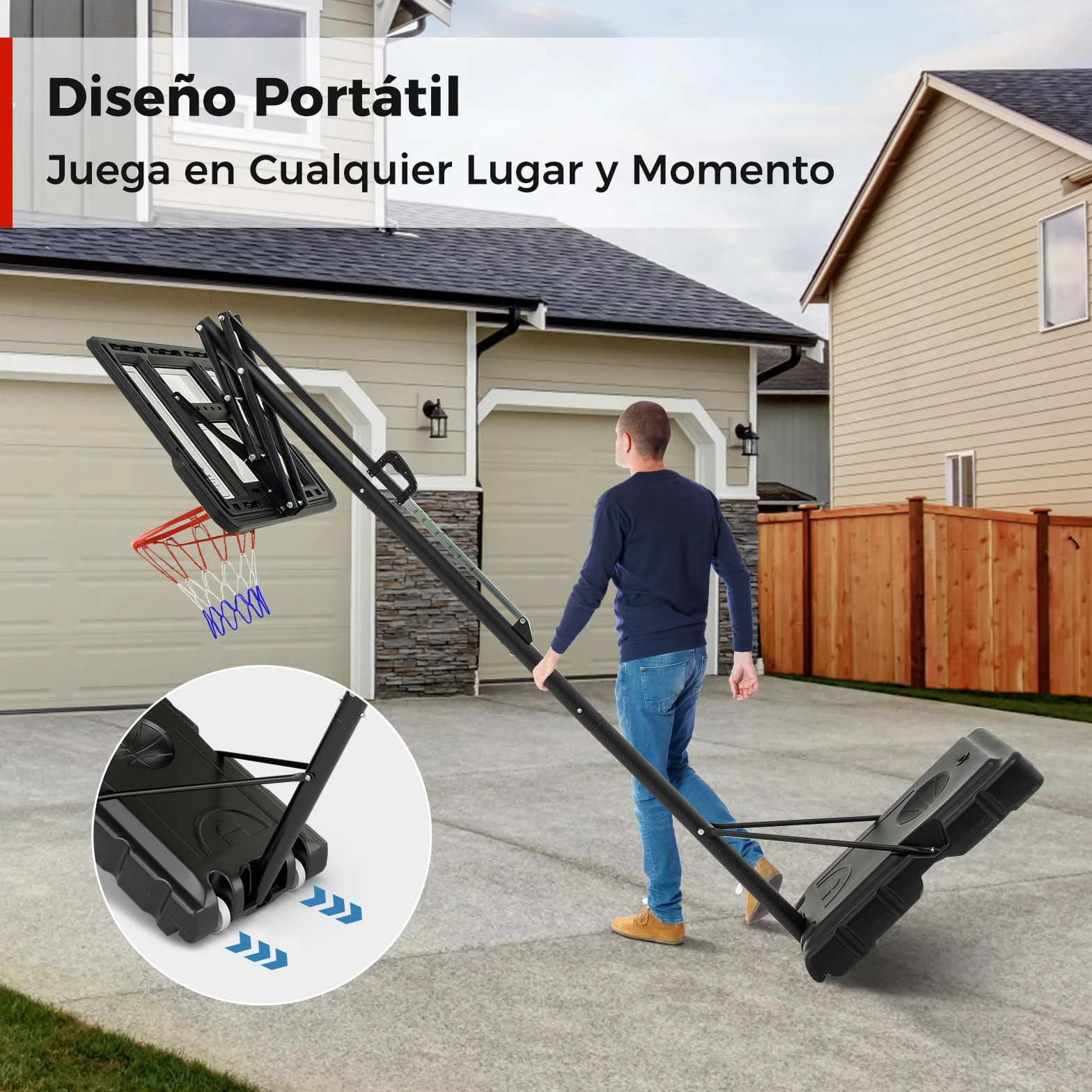 COSTWAY Canasta de Baloncesto Altura Ajustable 240-305cm Base Rellenable Portátil con Ruedas