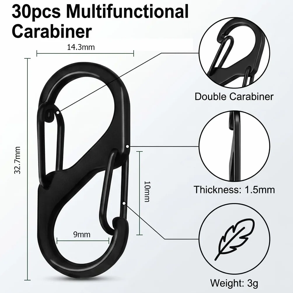 Mosquetones de Escalada con Seguro 30mm Acero Inoxidable, Mini Mosquetón Llavero Doble Uso Camping Senderismo