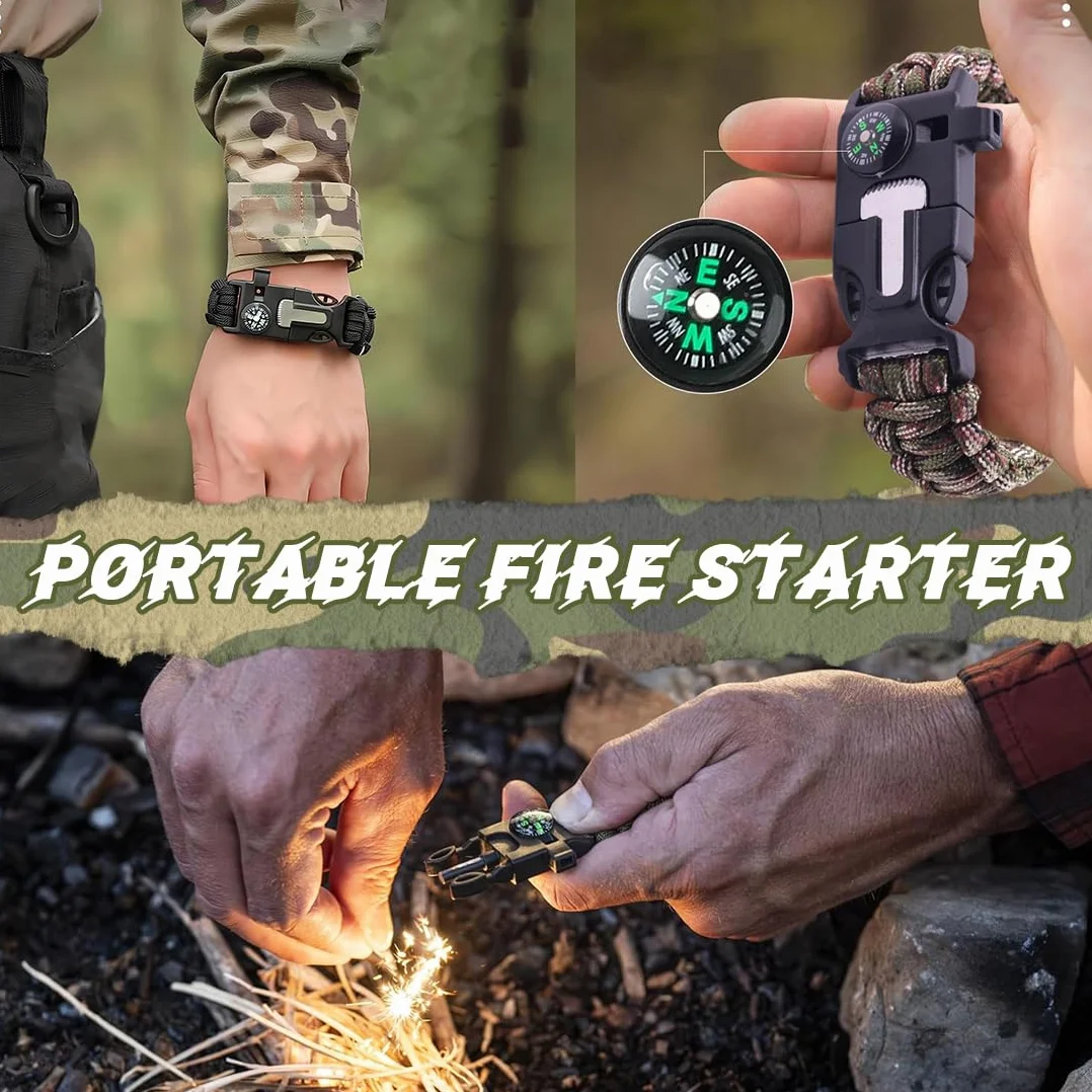 Pulsera de Supervivencia Multifuncional Paracord 2 Piezas para Senderismo Acampada Montañismo