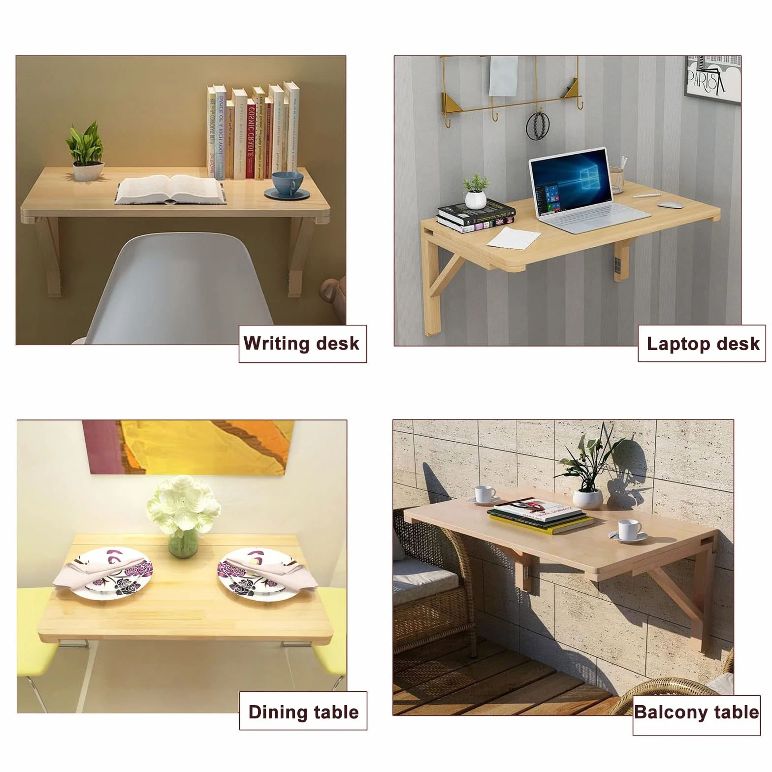 Mesa de Pared Plegable de Madera, Mesa de Cocina Abatible Portátil, Mesa de Estudio, Grandioso para Comedor Estudio Cocina Balcón, Ahorro de Espacio(Tamaño : 80x50x33cm)