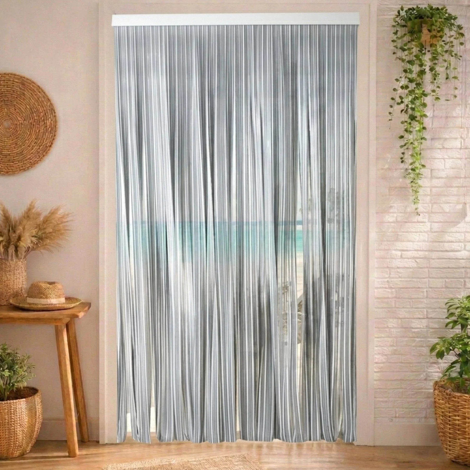 Well Home Cortina para Puertas 90x210 cm Modelo Aneto N.1 Cristal - Cortina Decorativa de Paso - Separador de Ambientes Ligera y Funcional, Unidad