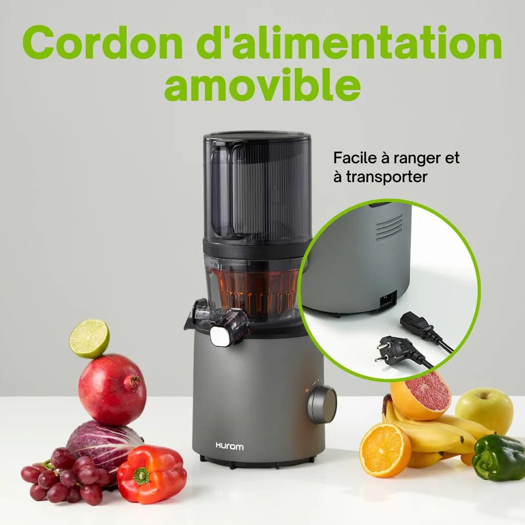 HUROM | Exprimidor de verduras y frutas | Slow Juicer | H201 | Prensado en frío | Motor silencioso | Fácil de limpiar | Esfera inteligente | Mega embudo 2L | Libre de BPA (titanio)