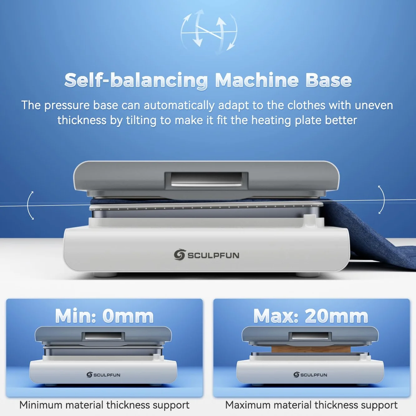 SCULPFUN H1 Prensa Térmica Automática Profesional, Máquina de Sublimación con Presión Inversa desde Abajo hacia Arriba 80kg, Calentamiento Rápido 38x38cm para Camisetas DTF HTV Vinilo