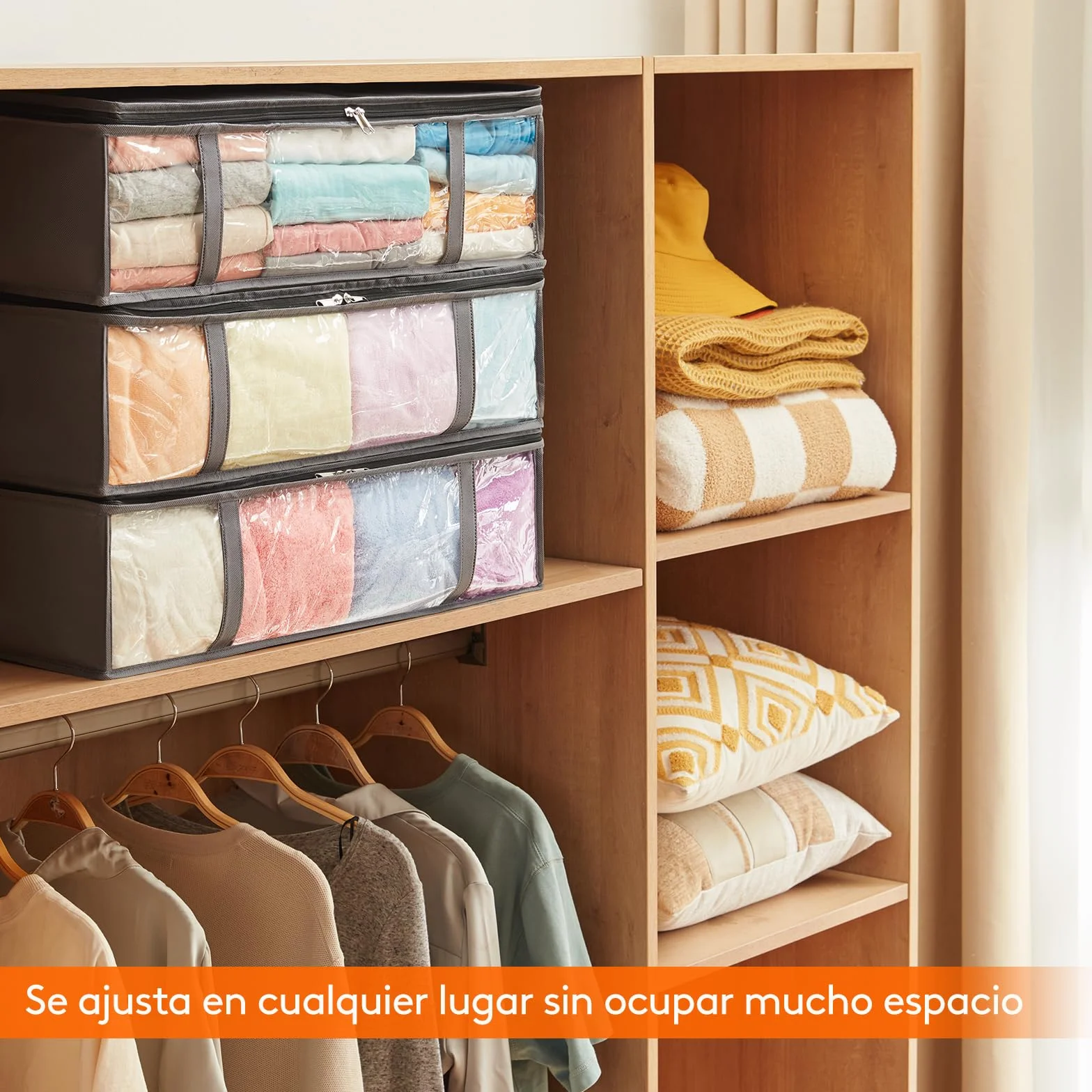 Lifewit Bolsas de Almacenaje para Debajo de la Cama, Cajas para Guardar Ropa con Ventana Transparente Frontal, Organizadore Armario para Toallas, Mantas, Gris, 40 L, 2 Piezas