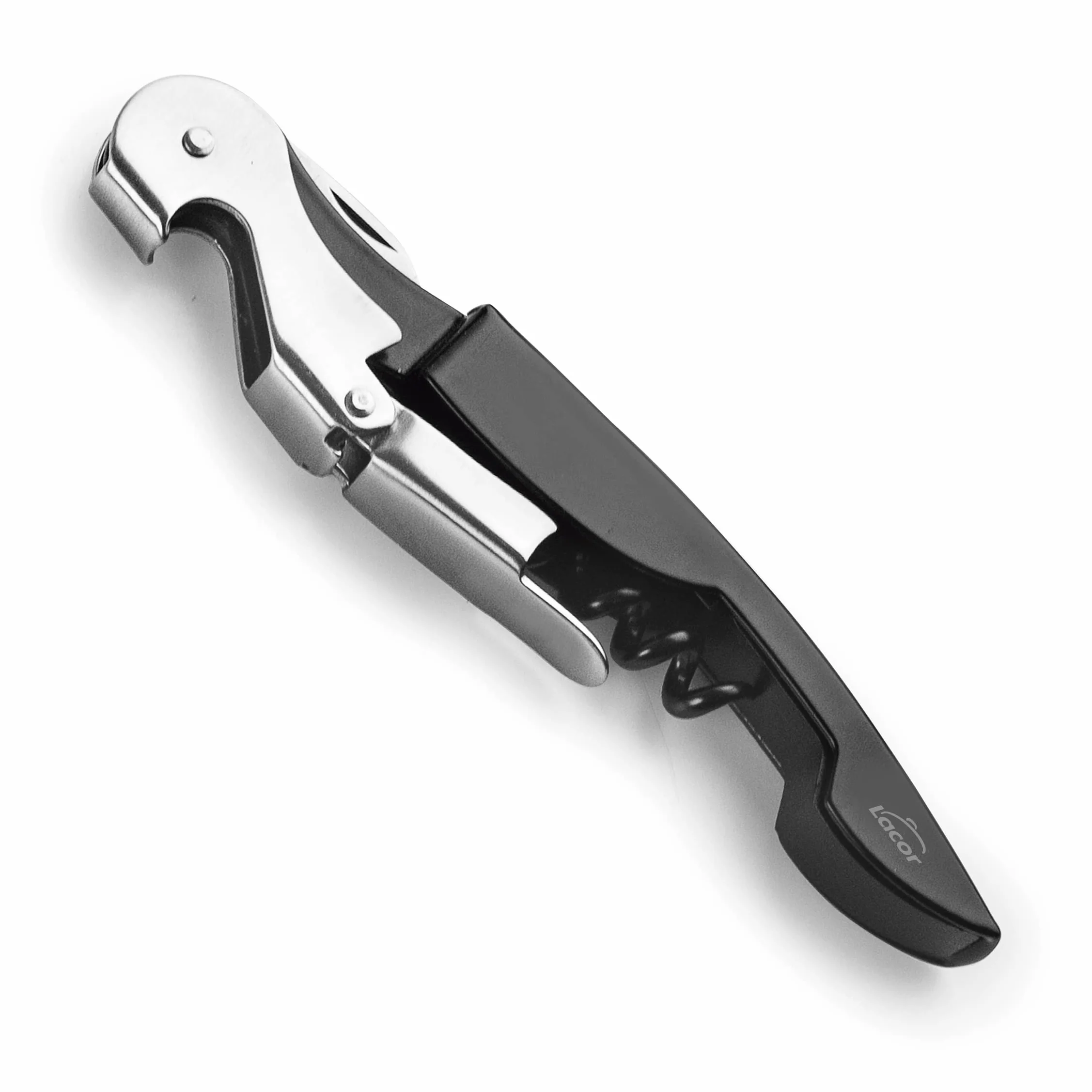 LACOR, 63044, Sacacorchos Camarero Luxe, Acero Inoxidable, Sacacorchos, Abridor de Botellas y Cuchilla corta Cápsulas, Abridor de Vino y Cerveza, 3 en 1, Negro