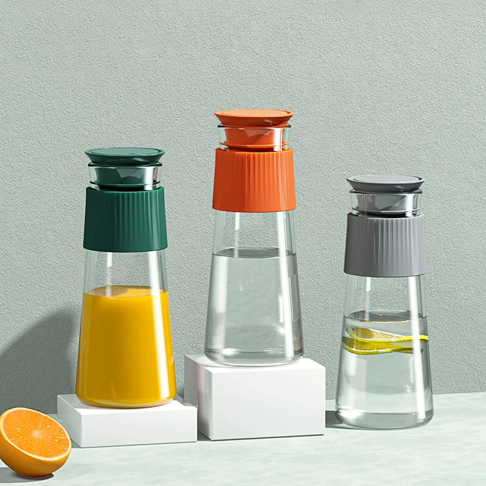 Jarras Agua Jarra de vidrio con anillo de sellado de silicona Hervidor de agua frío Tetera multicolora con salida doble for jugo, bebidas calientes y frías, café Jarra de Té Helado(Orange)