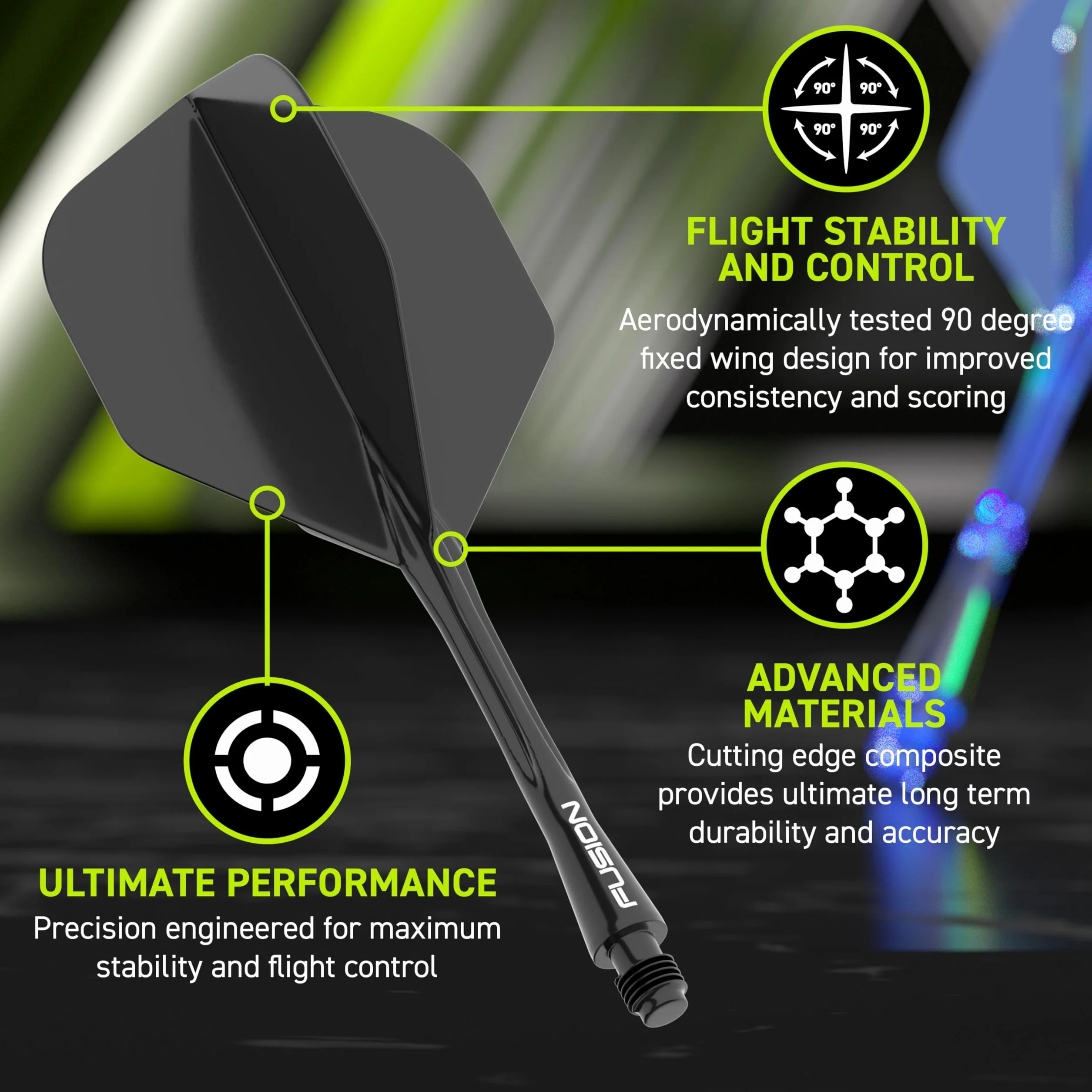 WINMAU Dardos Fusion Sistema Integrado de Vuelo y Eje - No.2 Forma y diseño - Negro, Longitud Intermedia