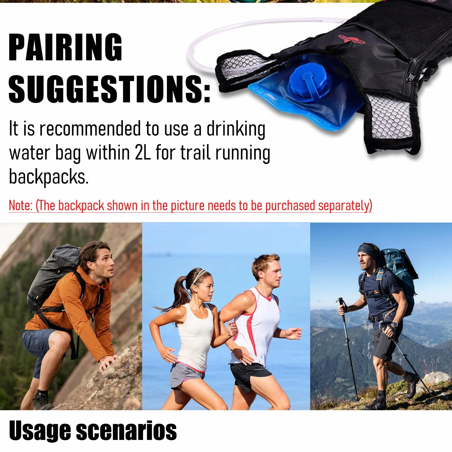 Bolsa Hidratacion 2l, Vejiga De Hidratación Sin Bpa A Prueba De Fugas, Apertura Grande Bolsa De Agua para Mochila con Tubo para Ciclismo Senderismo Correr Camping