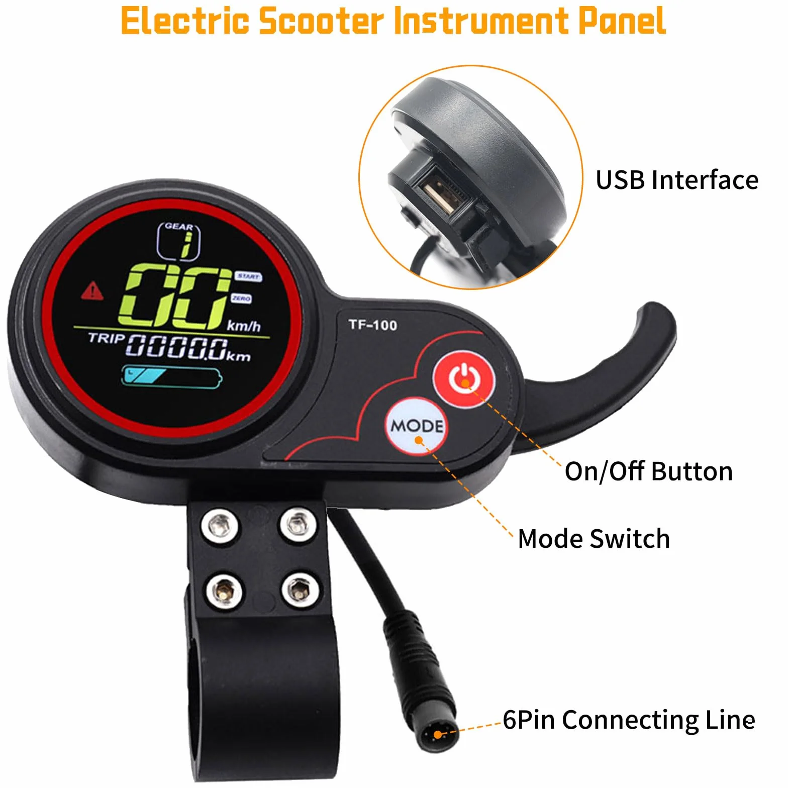 Pantalla LCD 48V TF‑100 para Scooter Eléctrico KUGOO M4/M4 Pro, Panel de Visualización de 6 Pines con Controlador