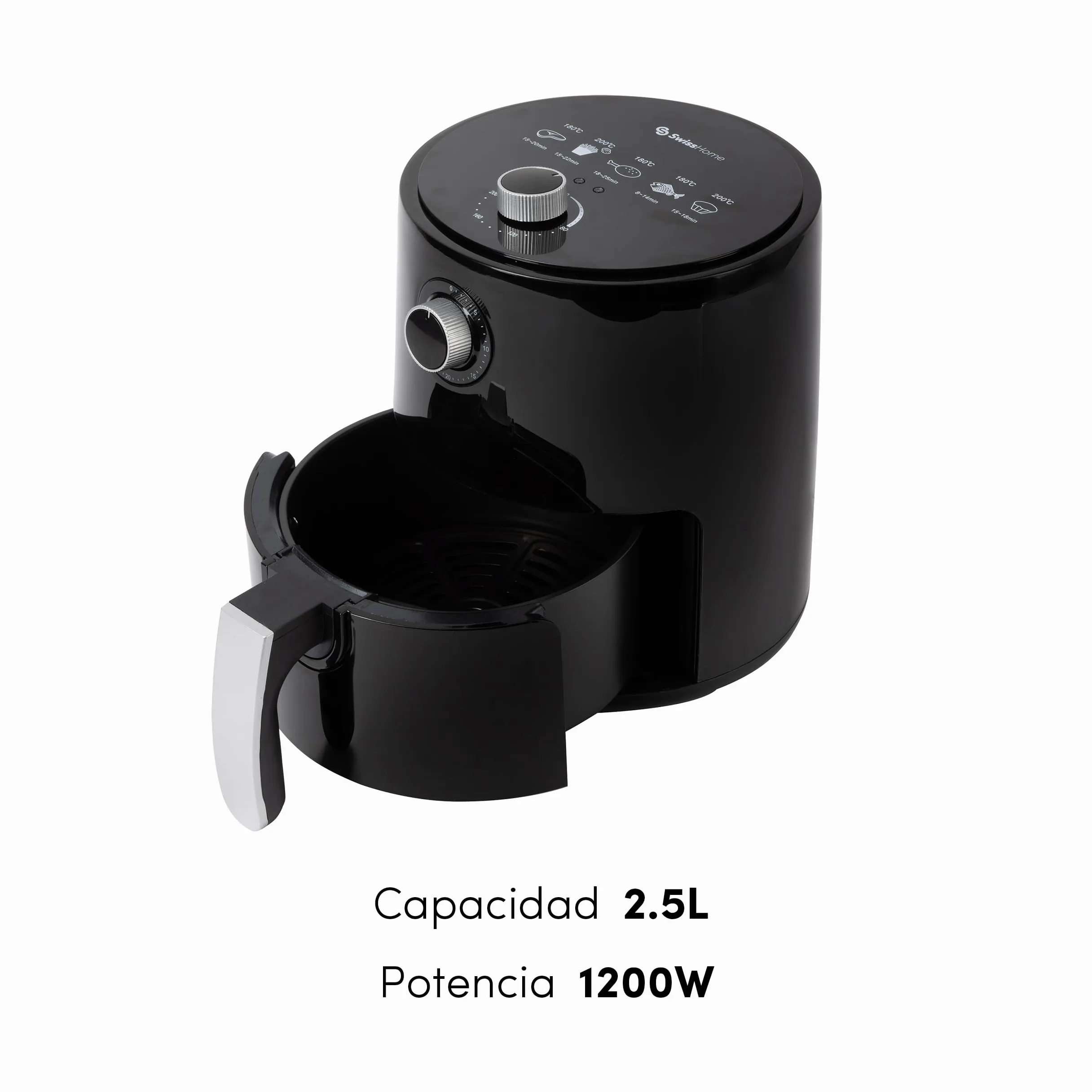 Freidora de aire 2.5L 1200W con temporizador de 30min y mango antideslizante SwissHome