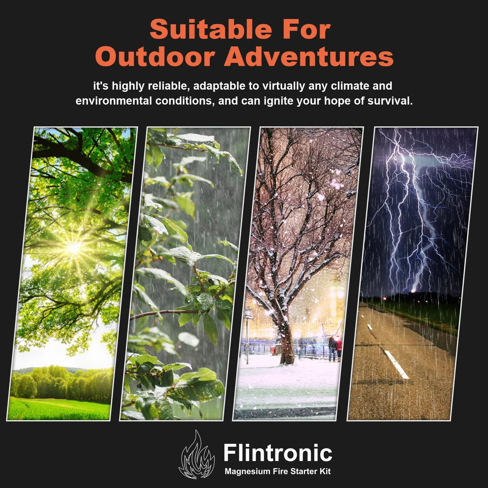 Flintronic Pedernal para Fuego Kits Encendedor Supervivencia de Acero Resistente al Agua con Silbato y Raspador