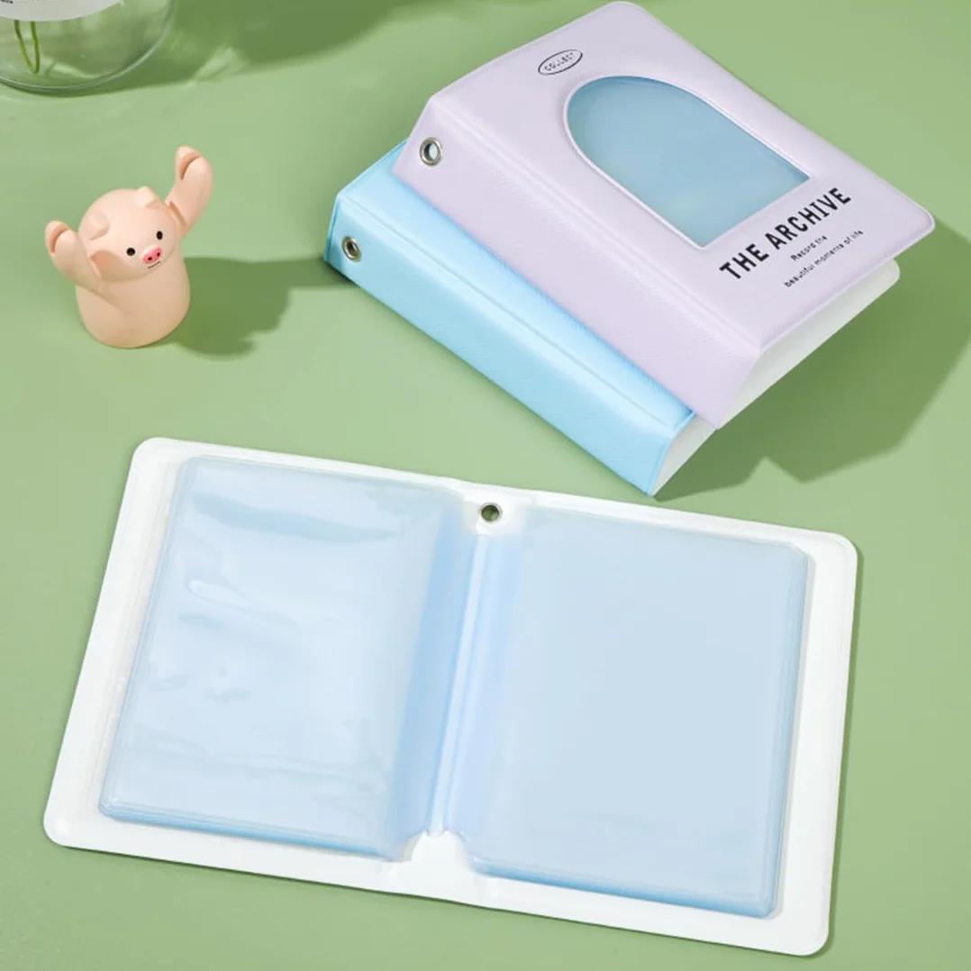 SURALIN 1 mini álbum de fotos con 40 bolsillos, soporte para tarjetas de fotos Kpop, soporte para tarjetas de fotos con corazón de amor hueco, carpeta Kpop, soporte para tarjetas de fotos (azul claro)