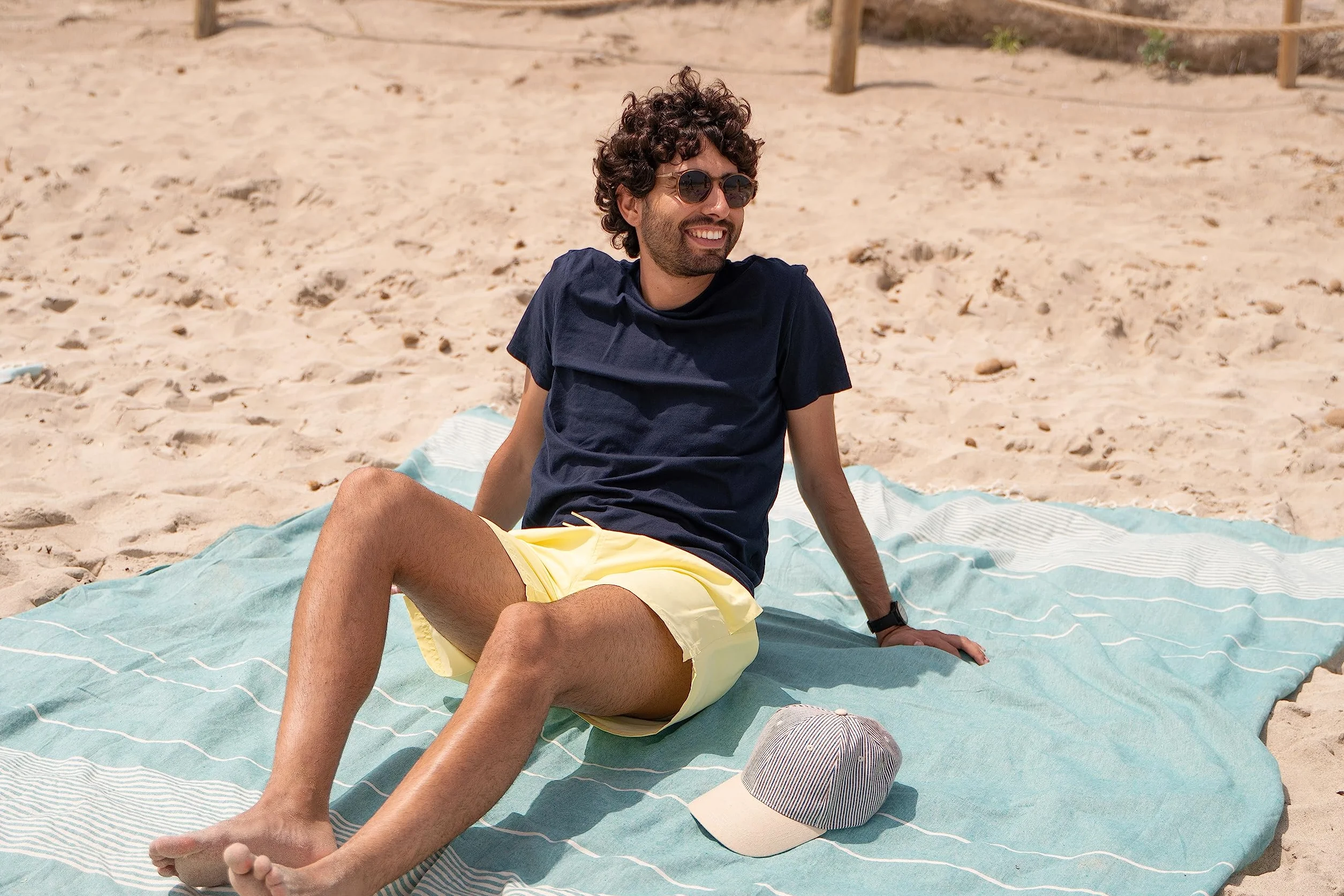 MOMOMUS Fouta Playa XXL, con Flecos y 100% Algodón – Ideal como Toalla de Playa Grande Antiarena, Manta de Picnic, Pareo Gigante o Esterilla Ligera para Piscina – Verde Mar, 210x240 cm