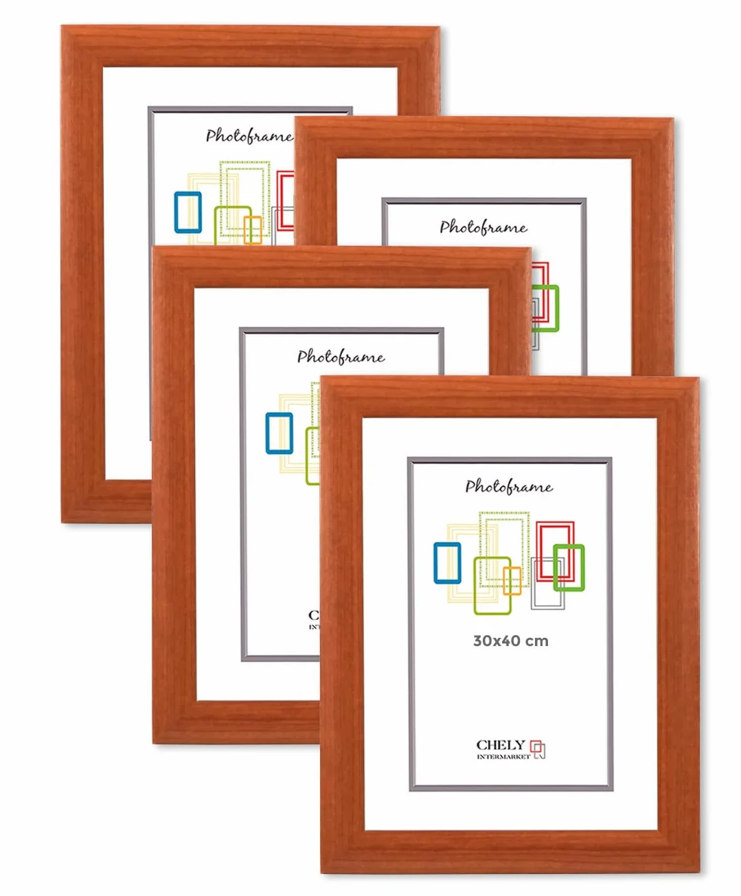 CHELY INTERMARKET MOD257 Marco Fotos Pared 30X40Cm Cerezo Pack 4 Unidades Madera Elegante Marcos Para Cuadros Marcos Fotos Grandes Marcos Pared Hogar Oficina Diploma Certificados Decoracion Interior