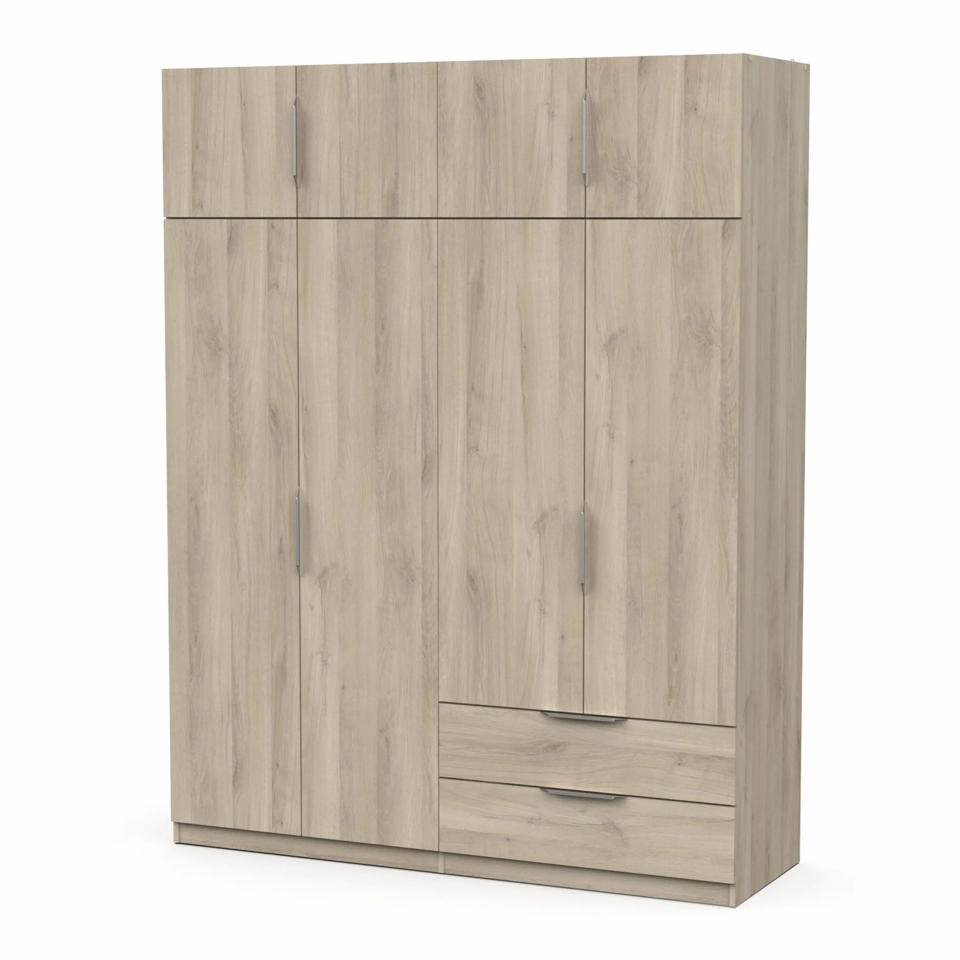 Armario vestidor Demeyere con ropero Moderno, 8 Puertas, 5 estantes y 2 cajones, Color Roble Kronberg, 157,3 x 51,1 x 203 cm, Gris.