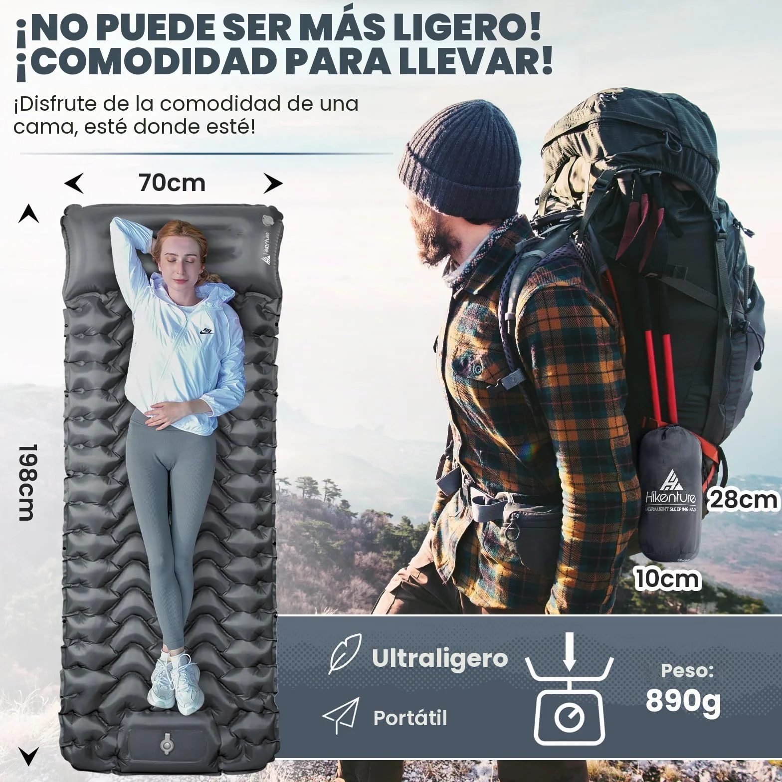 HIKENTURE Colchoneta isotérmica para camping 10 cm colchón de aire hinchable con bomba de pie