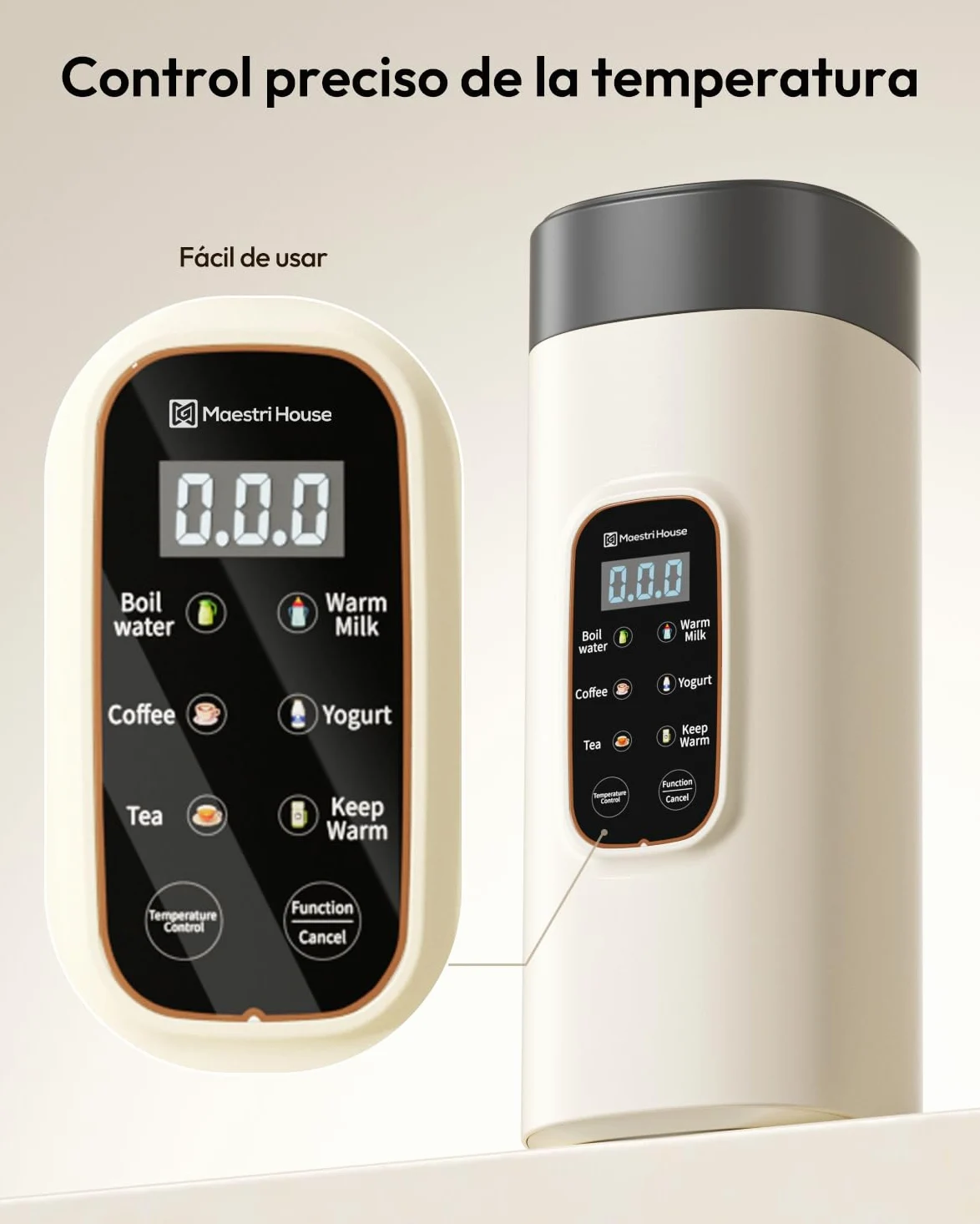 Maestri House Hervidor Eléctrico Portátil 550 ml, 6 Niveles de Temperatura, 400 W de Calentamiento Rápido, Acero Inoxidable 304, Antifugas, Ideal para Viajes, Hoteles, Oficina, Té y Café.