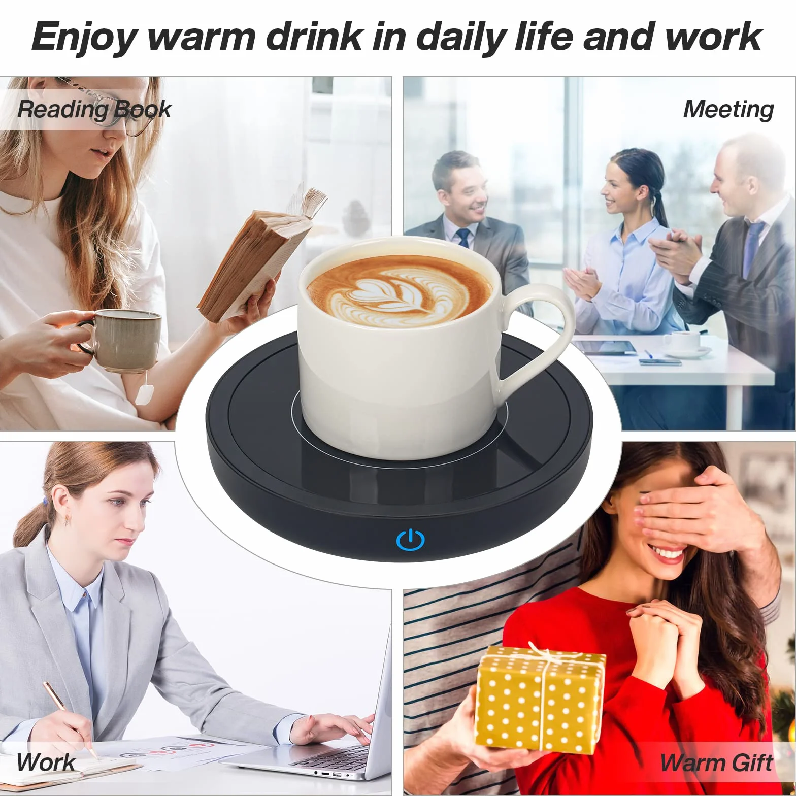 Calentador de Tazas de Café, 36 vatios Calentador Bebidas con Tres ajustes de Temperatura (Up To 176°F/80℃), Placa Calentadora de Tazas para Té/Agua/Leche, Incluye Taza