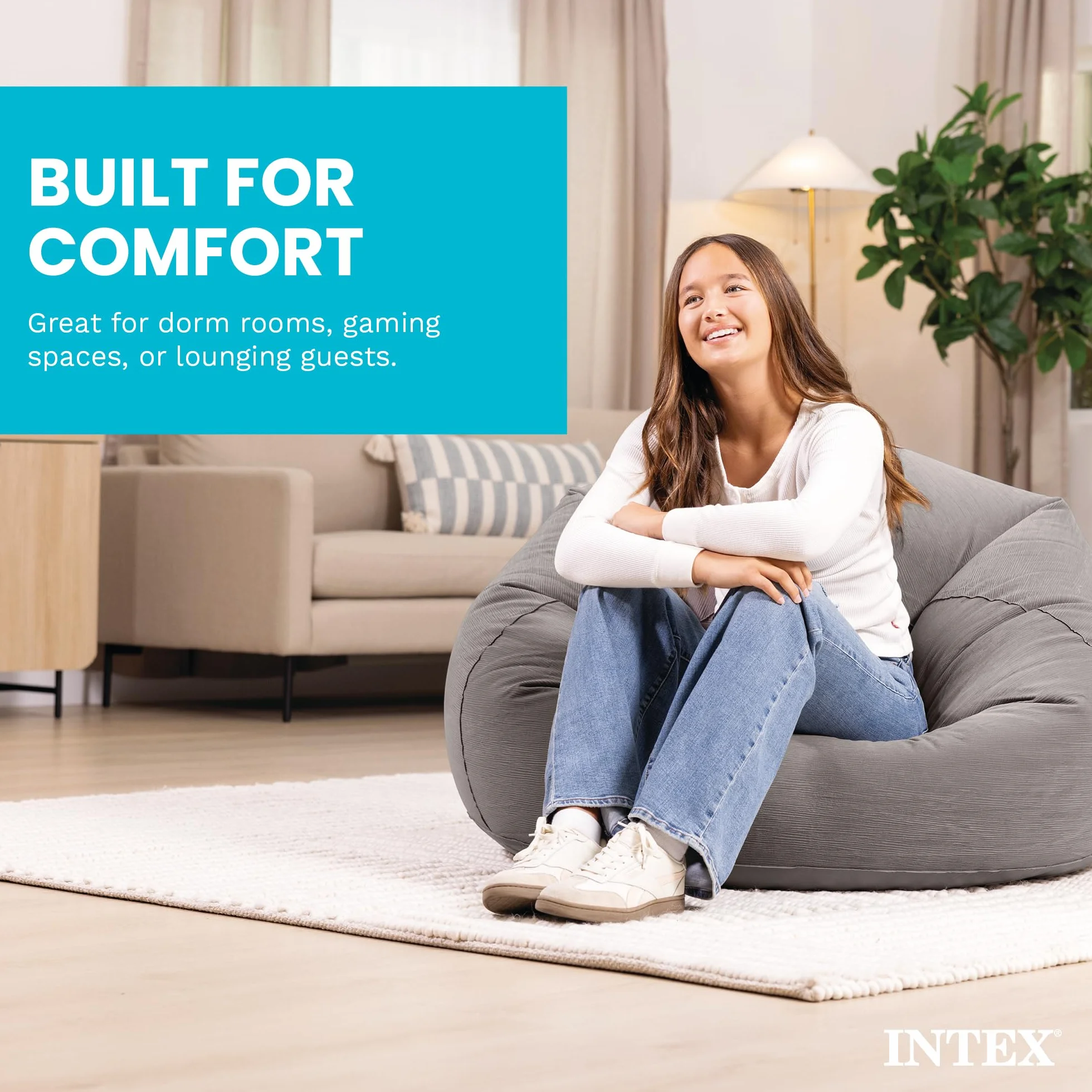 Intex Beanless Bag Inflatable Chair, 42" X 41" X 27", Beige
