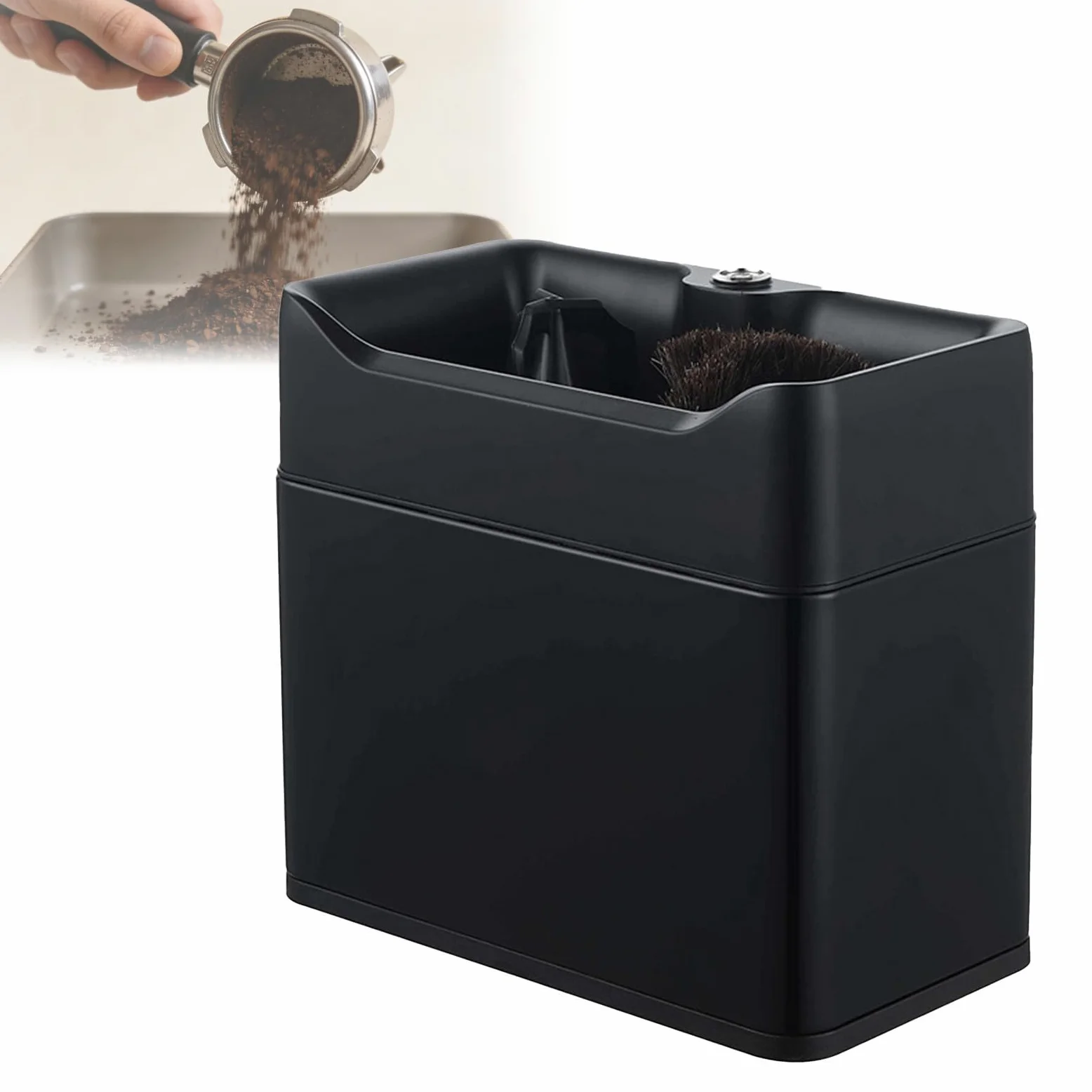 Limpiador de cepillo para polvo de espresso con raspador, se adapta a portafiltros de 58 mm, instalación de escritorio o montaje en pared, ideal para entusiastas del café