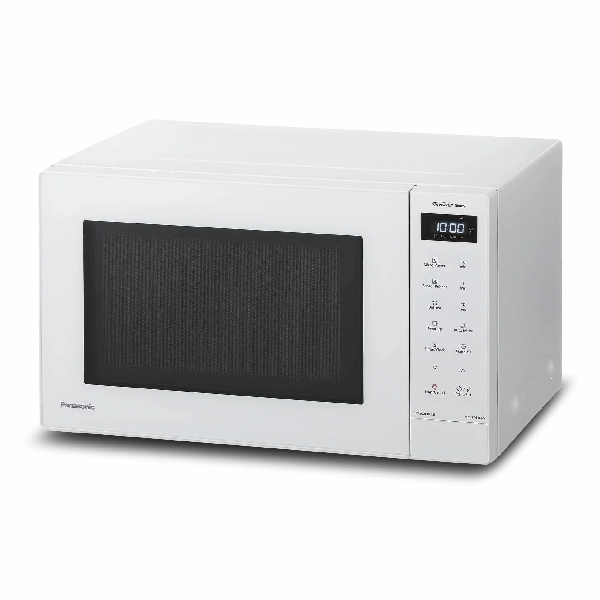 Panasonic NN-ST64QWEPG Microondas Solo Inverter 32L, 1000 Vatios Potencia, 20 programas automáticos, Función Quick 30, Control Táctil, Cocción Uniforme y Descongelación, Blanco