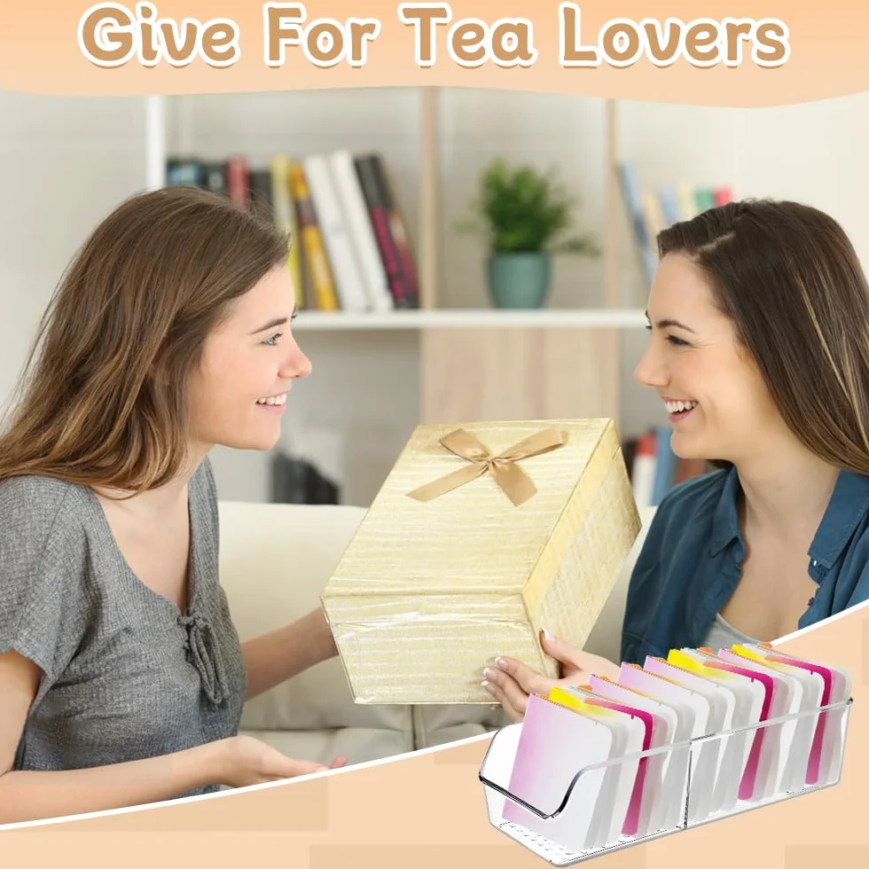 1Pcs Plástico Caja Infusiones, Transparente Caja Para Te, Dividido Cajaa de te de Fácil Acceso, Organizador Infusiones con 2 Células para Café, Azúcar (1PCS)