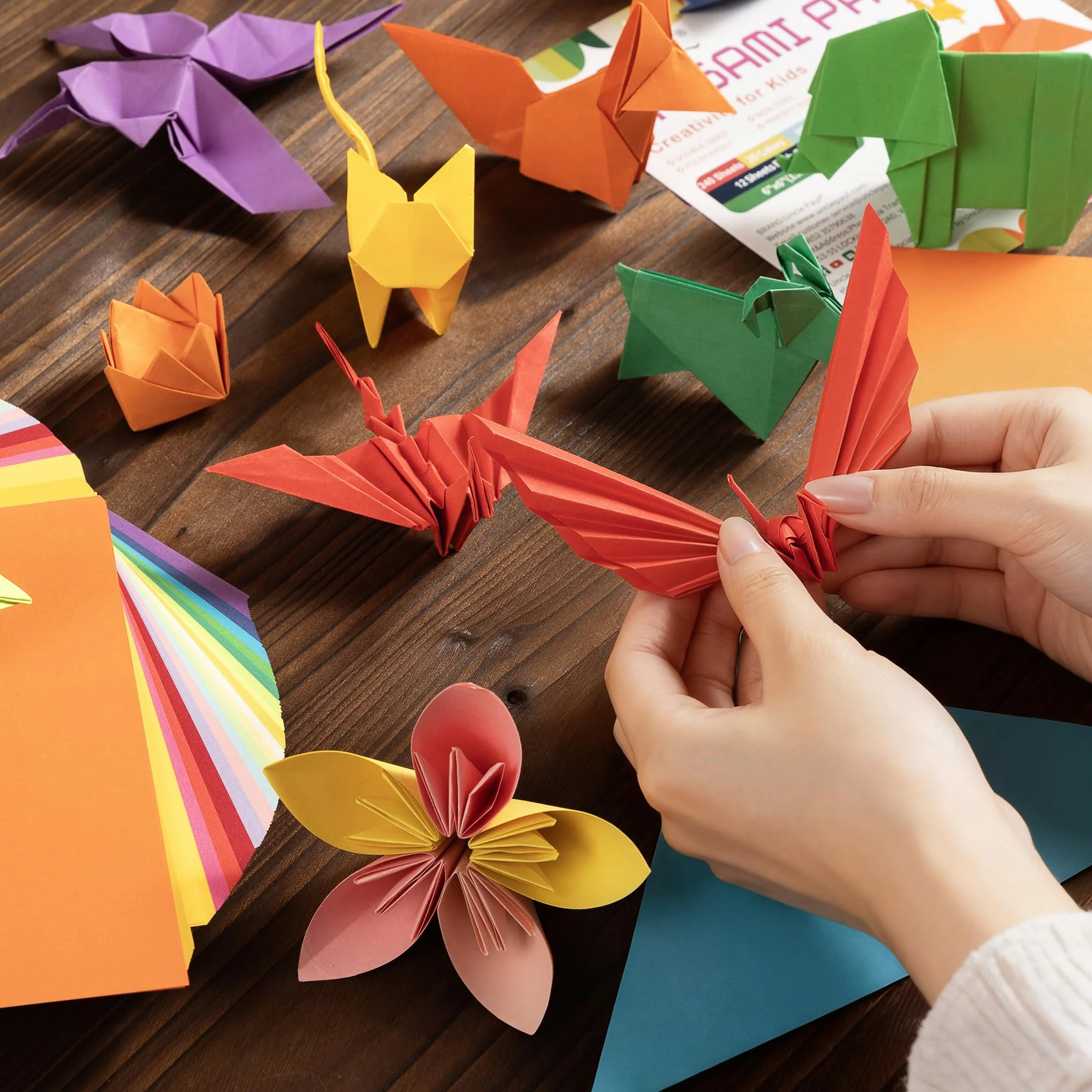Papel de origami 240 hojas, 20 colores brillantes, 6 pulgadas, 80 g/m², papel plegable cuadrado de doble cara para proyectos de manualidades escolares, niños y adultos