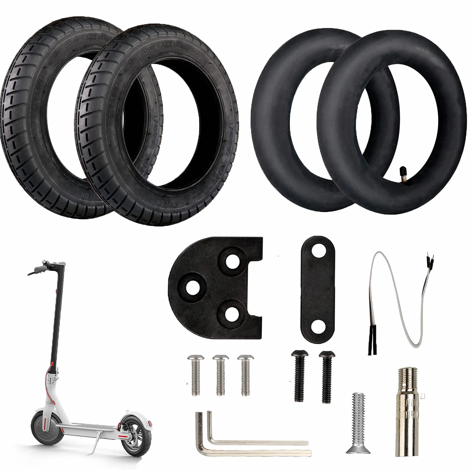 ANSENI Kit de ruedas Wanda 10 pulgadas compatible Xiaomi M365 1s Essential Pro Pro2 reemplazo scooter eléctrico Negro