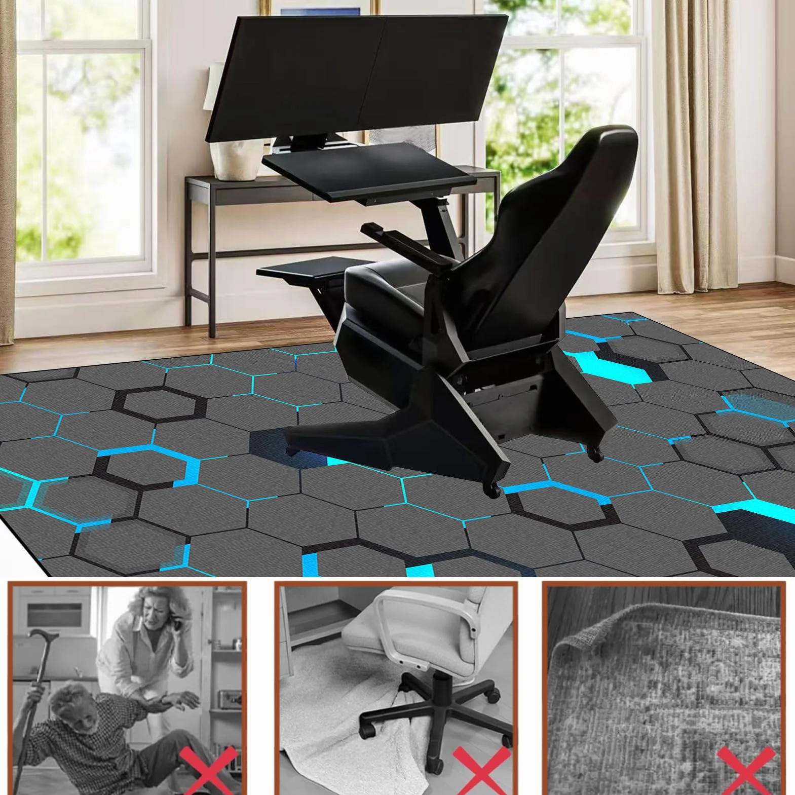 Alfombra Suelo Gaming Oficina Escritorio Gamer Alfombra Silla Oficina Gaming 180 x 230 cm Alfombrilla Protector Suelo Silla Ruedas Protector de Suelo para Silla de Oficina Alfombras de Sillas Lavable