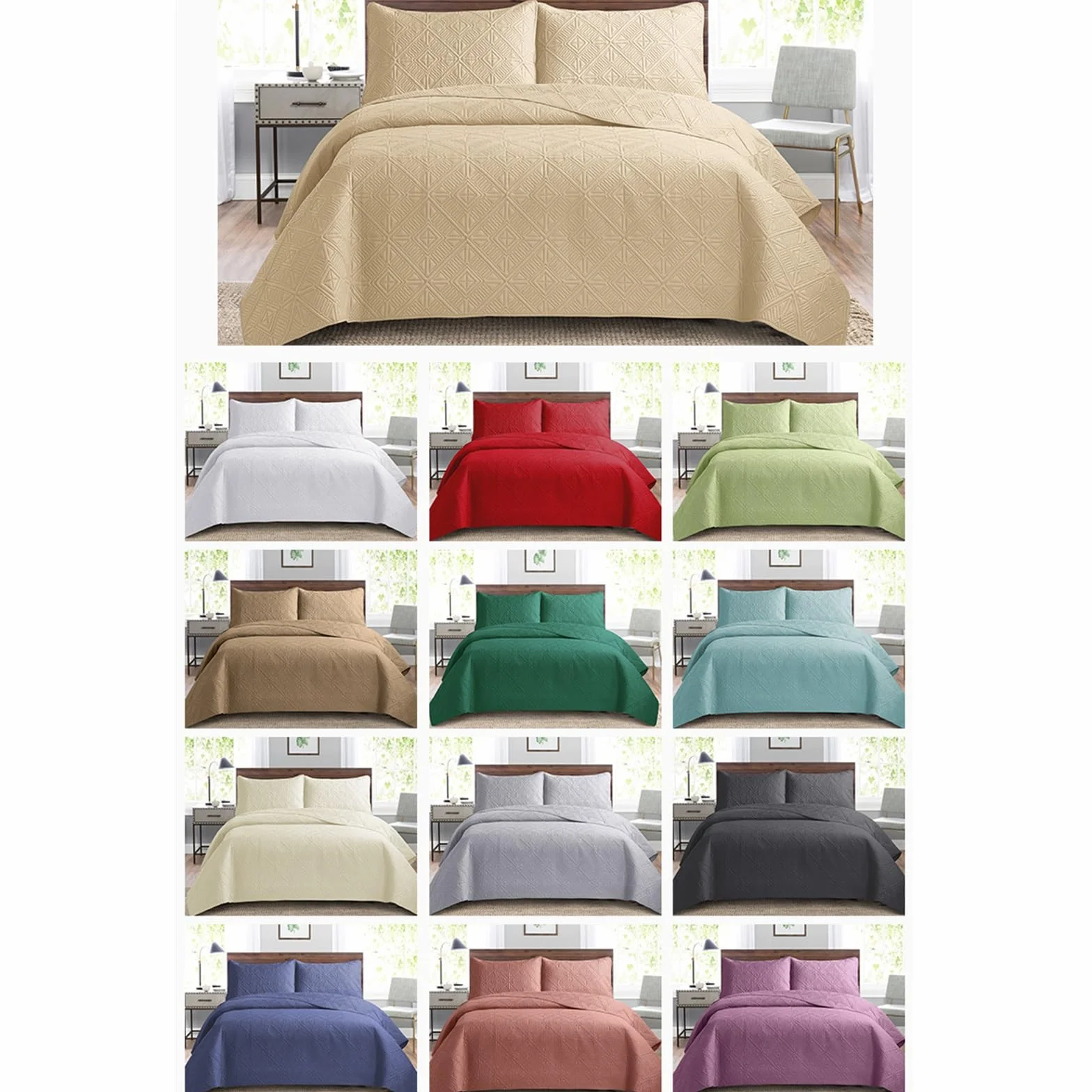 Colcha tamaño King Mantas de Cama Dobles Acolchadas - Reversible Relieve Matt acabó Fundas Cama Doble Colcha + 2 Fundas de Almohada - Color sólido Algodón Colchas Y Mantas(Navy,240 * 260cm)