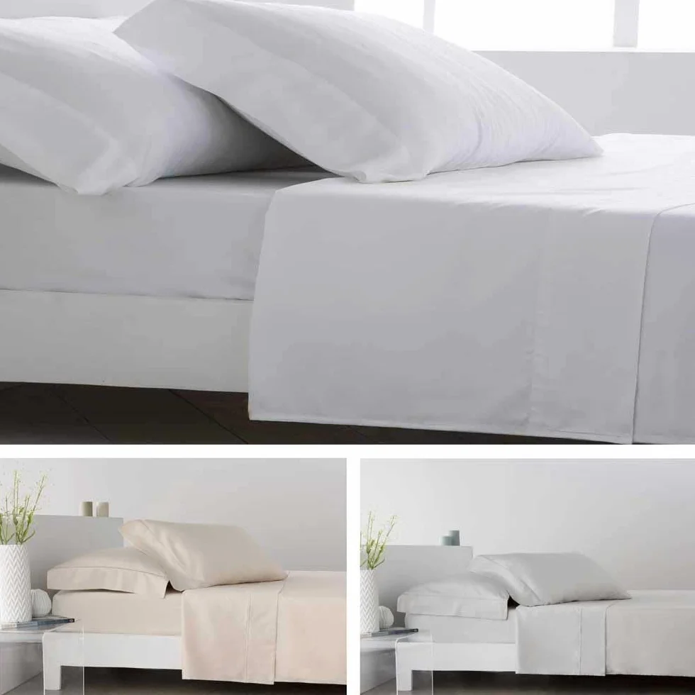 COTTON ARTean Juego de sábanas 180x190/200 Saten algodón Egipcio 400 Hilos LOREA blanco 4 piezas: Encimera, 2 Fundas de Almohada, Bajera Ajustable