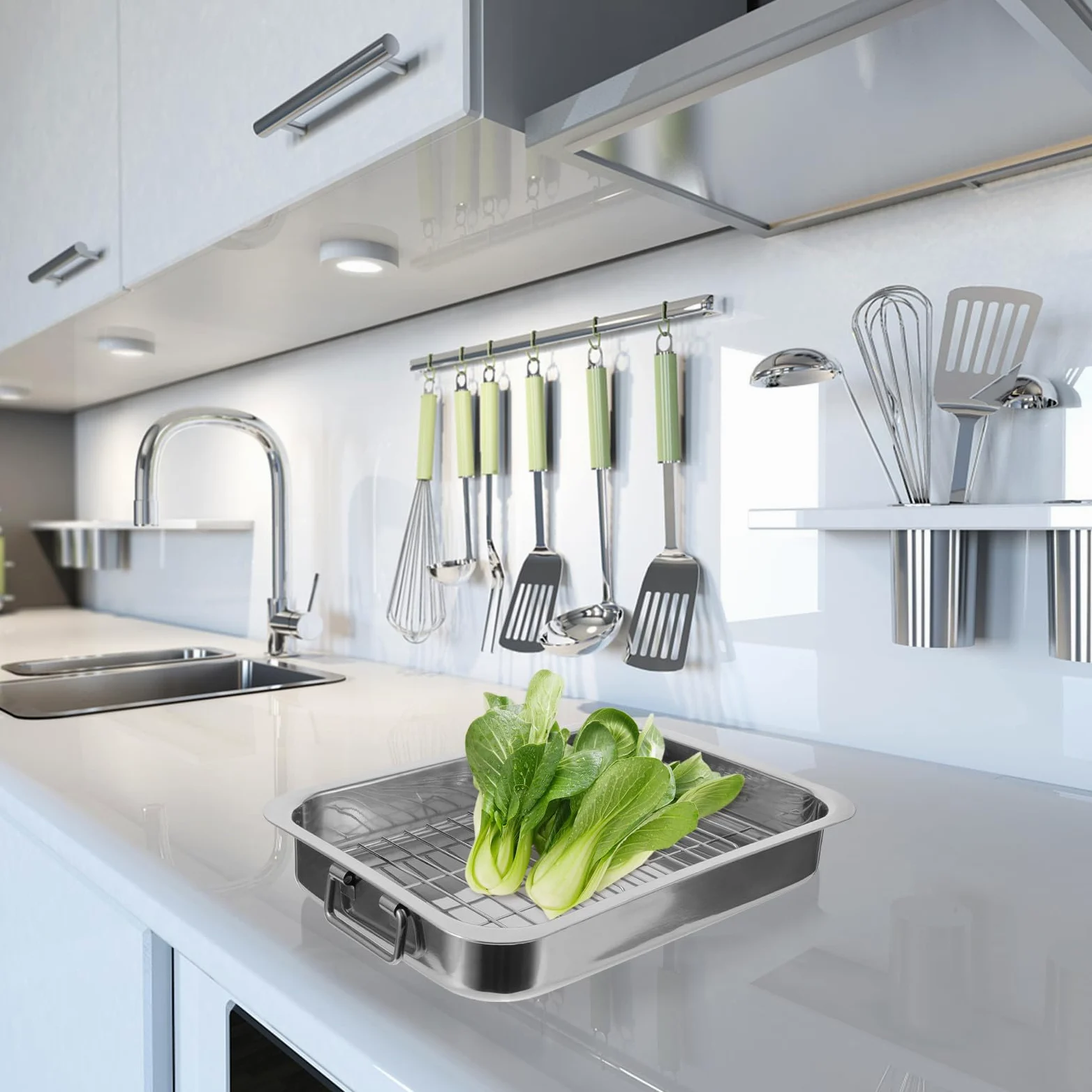 IMIKEYA Bandeja Práctica y Fácil de Limpiar para Horno Rectangular con Rejilla de Acero Inoxidable Adecuado para Repostería y Cocina en Casa