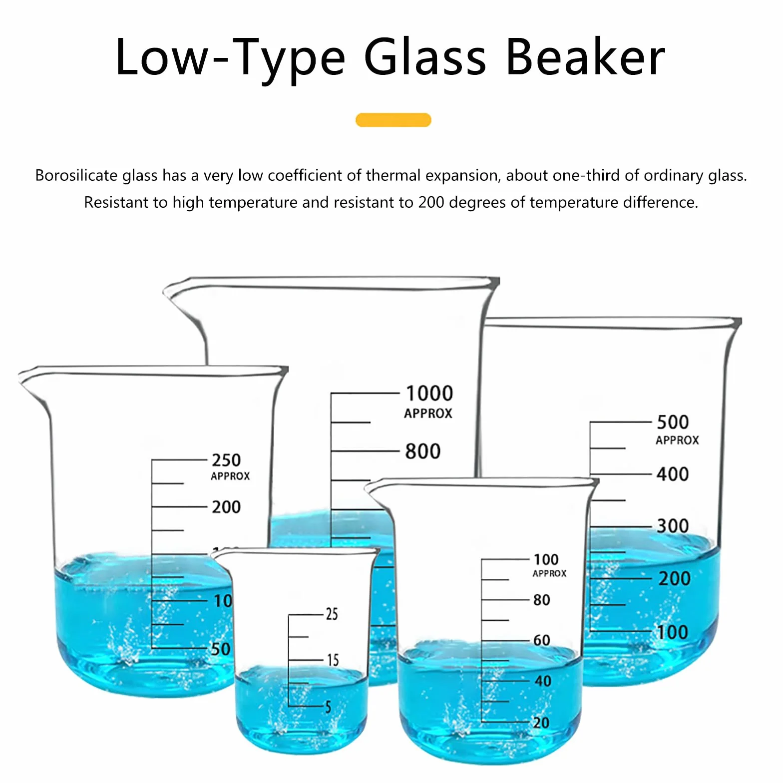 Juego de Vasos medidores de Vidrio, de borosilicato con Pico vertedor, Escala Transparente, Fondo Liso y Uniforme (1000 ml)