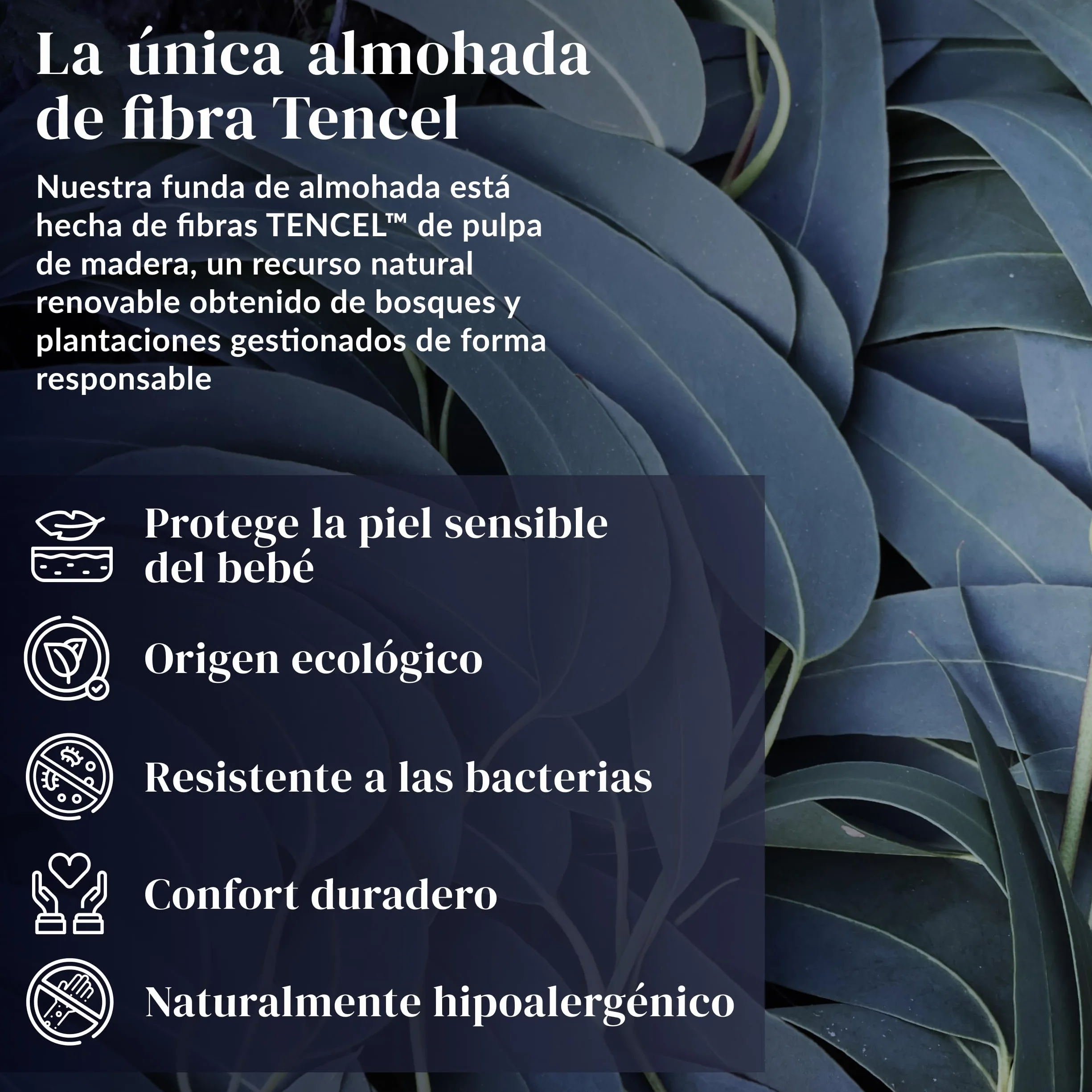 Almohada Cuna 60x40x6 cm Tencel Hipoalergénico Espuma Viscoelástica Natural Transpirable Oeko-Tex