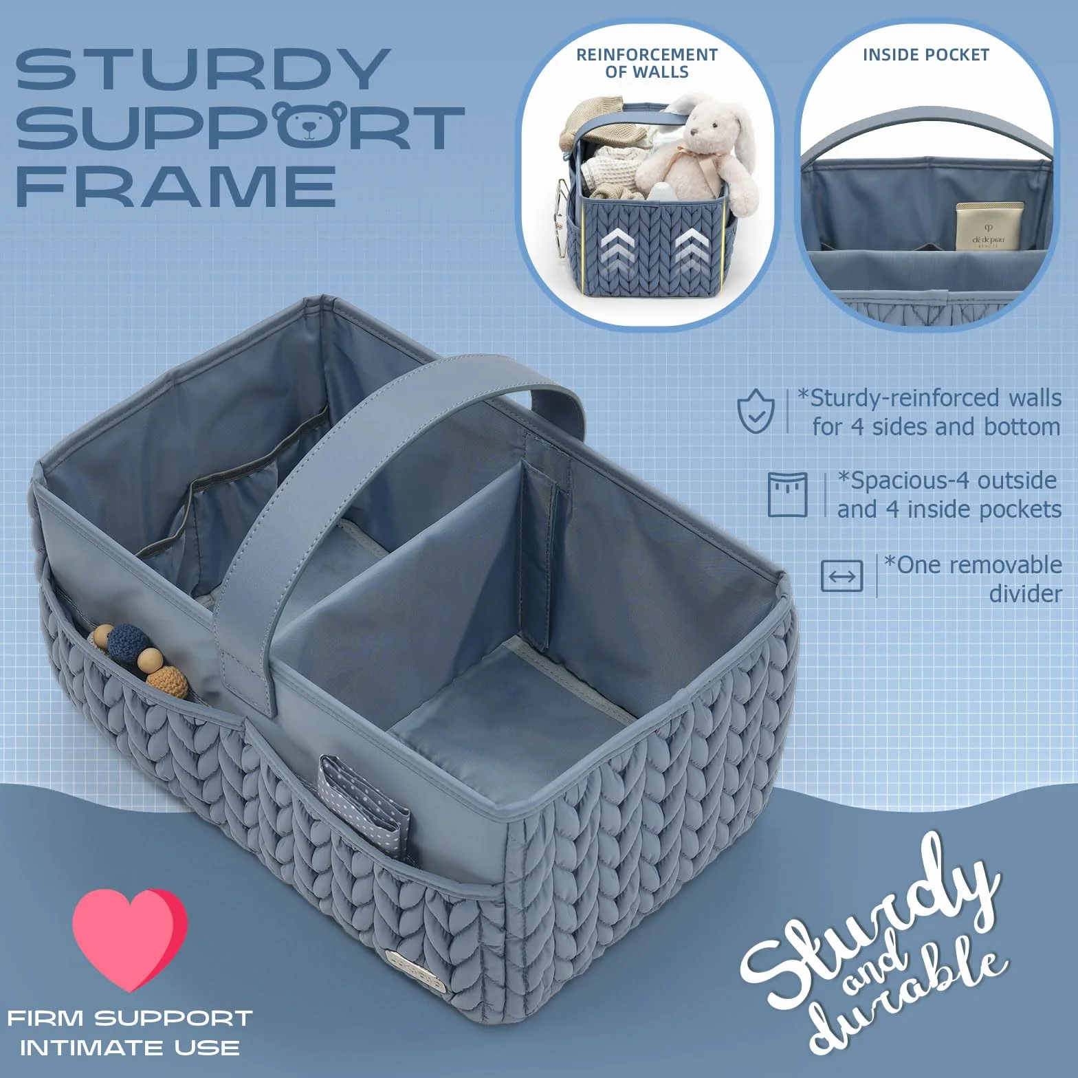 Organizador de pañales cesta almacenamiento portátil para recién nacidos baby shower azul ceniza