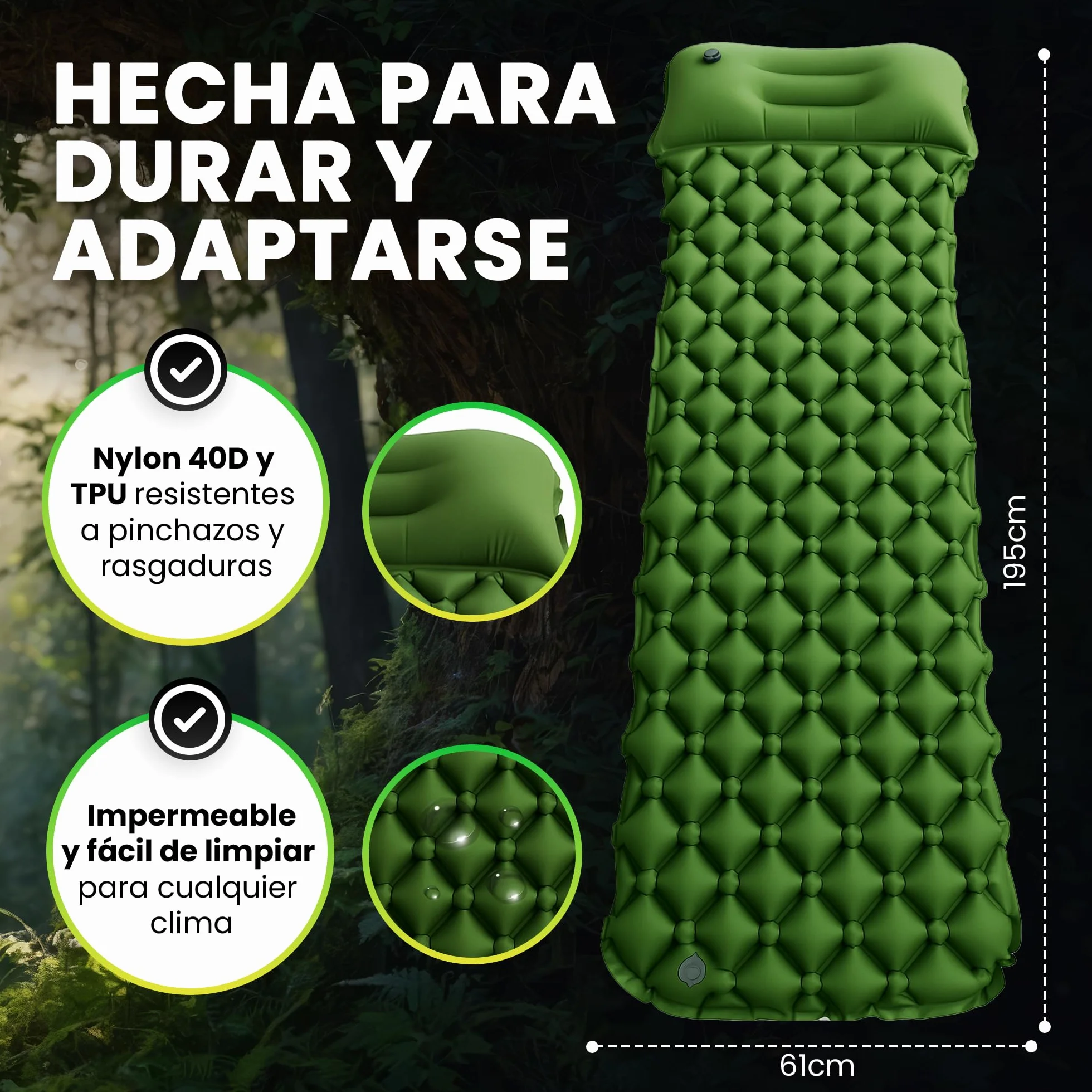 ANDRO Colchoneta Camping Hinchable Individual Ultraligero Portátil para Acampada