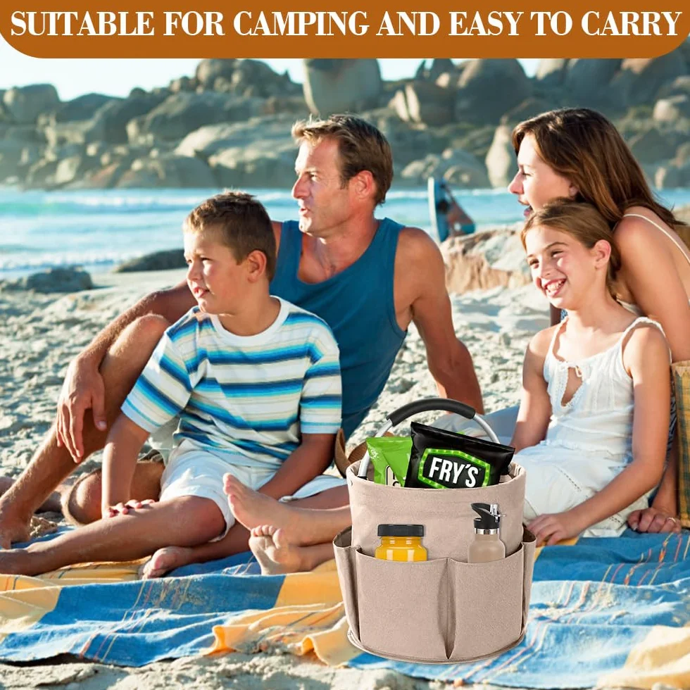 Cesta Organizador Productos Limpieza 17 L,Bolsa de Limpieza Plegable,Cleaning Caddy,Cesta Limpiezas Portátil con Asa Y Bolsillos,Cubo Porta Productos de Limpiezas,Bolsa Herramientas Redonda