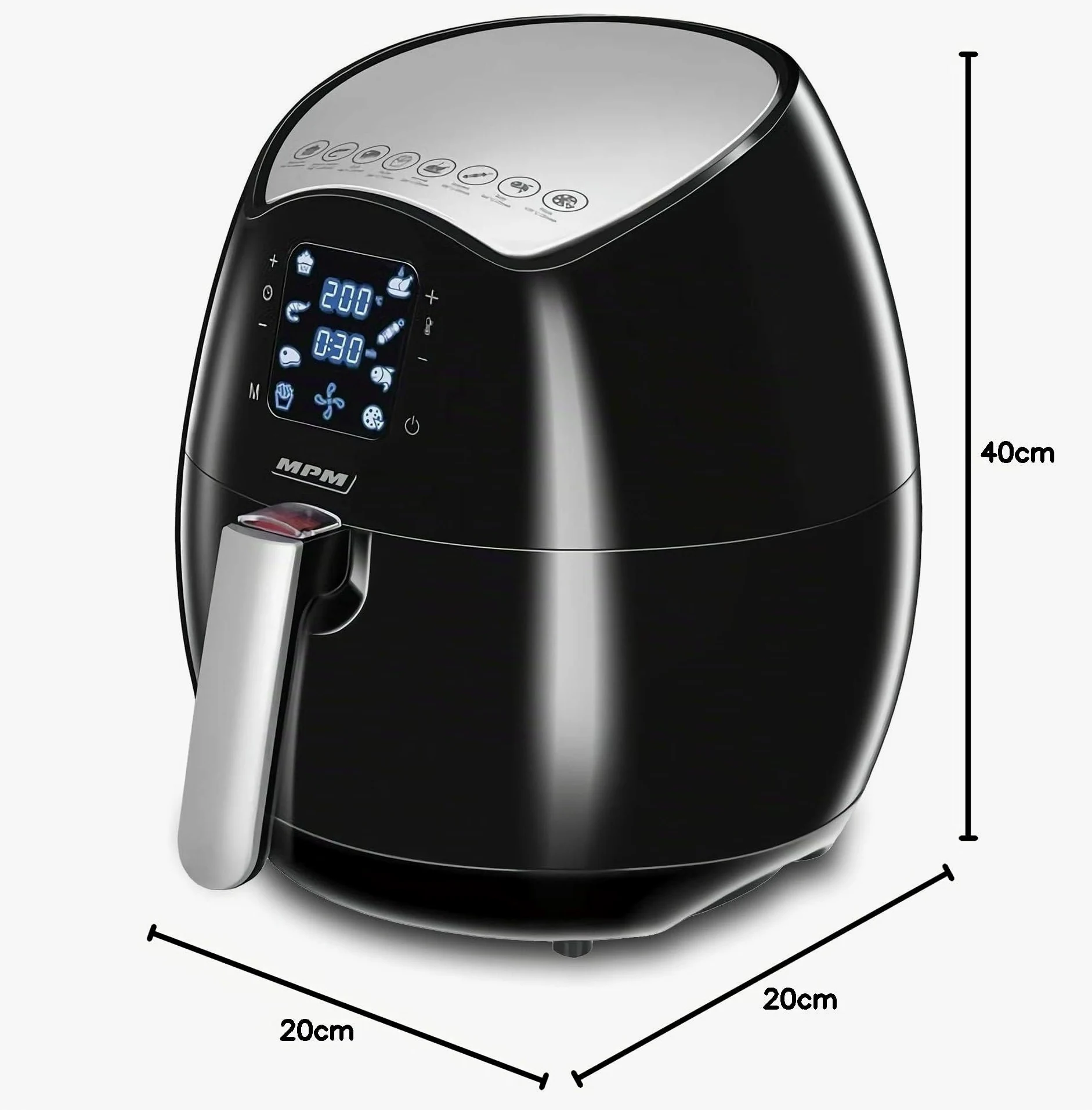 MPM MFR-06 Freidora de Aire sin Aceite, 4.5L, Pantalla Digital, Táctil, Airfryer con 8 Modos Preestablecidos, Temporizador y Temperatura Ajustable, Cocina Saludable, sin BPA, 1500W